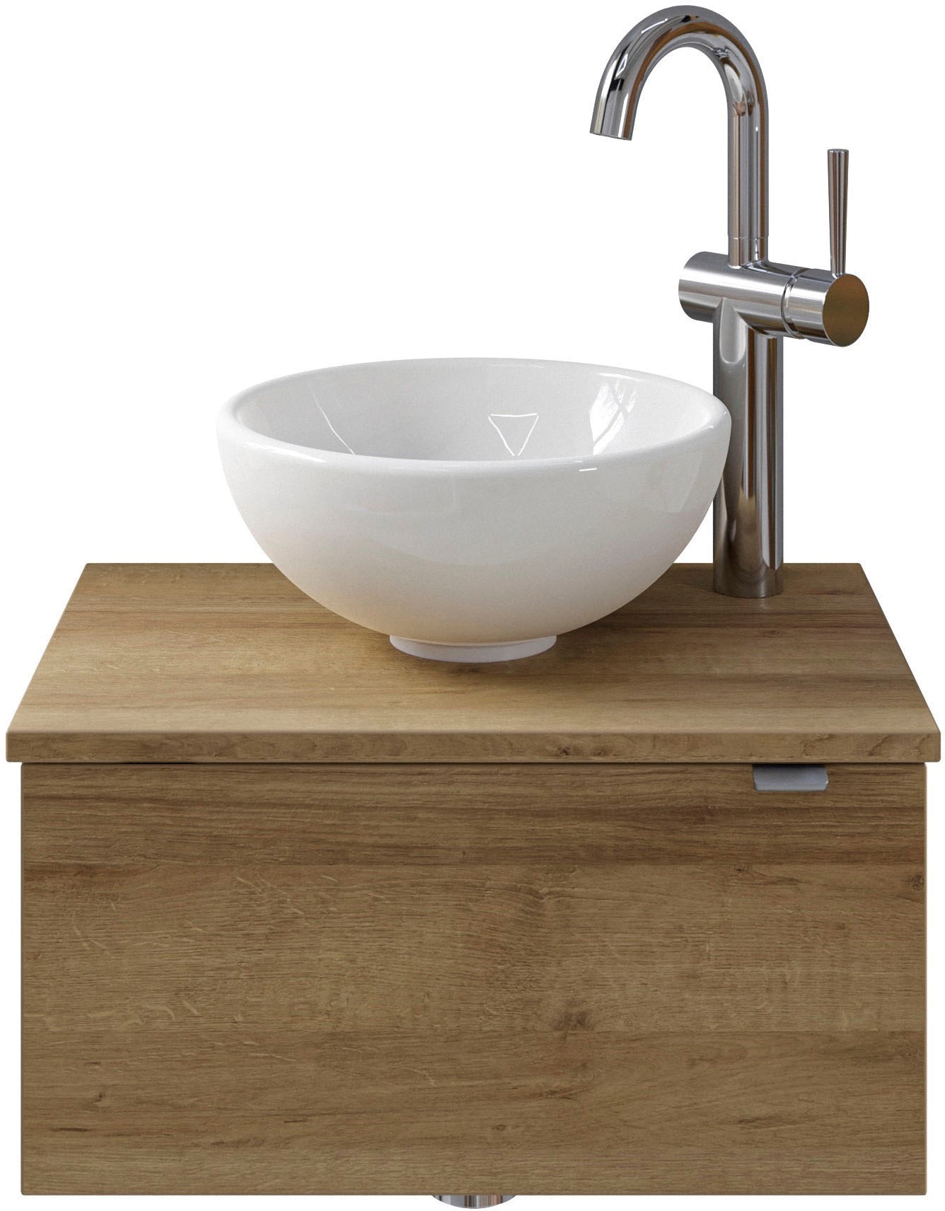 Saphir Waschtisch "Serie 6915 Waschschale mit Unterschrank für Gästebad, Gäste WC", 51 cm breit, 1 Tür, Waschtischplatte