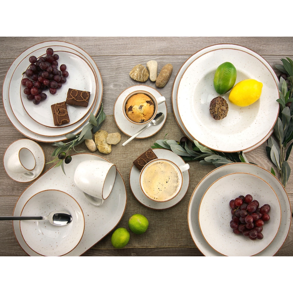 CreaTable Kombiservice »Geschirr-Set VINTAGE NATURE«, (Set, 16 tlg., Kaffeeservice und Tafelservice im Set, für 4 Personen)