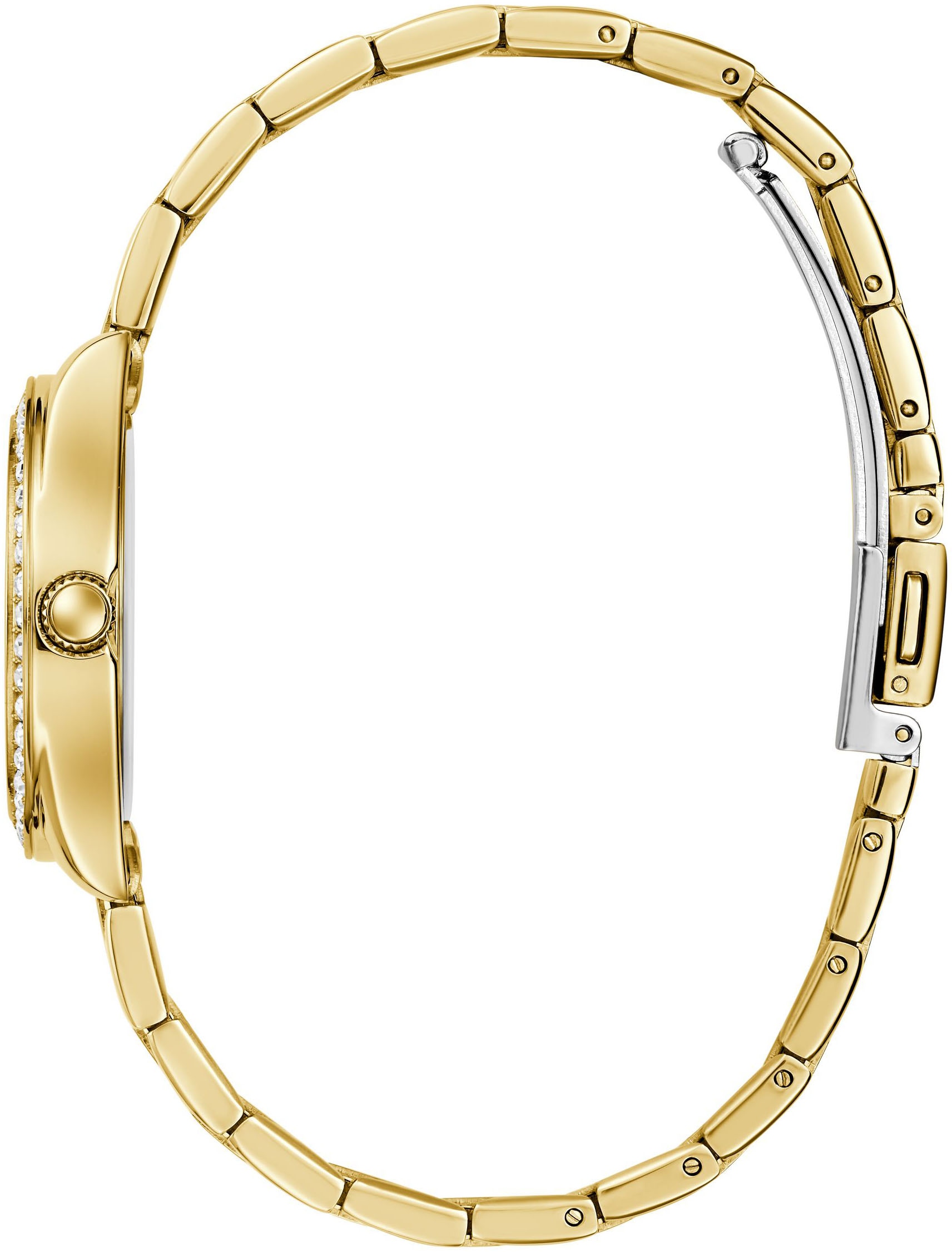 Guess Quarzuhr »MINI LUNA GLITZ«, Armbanduhr, Damenuhr, Edelstahlarmband