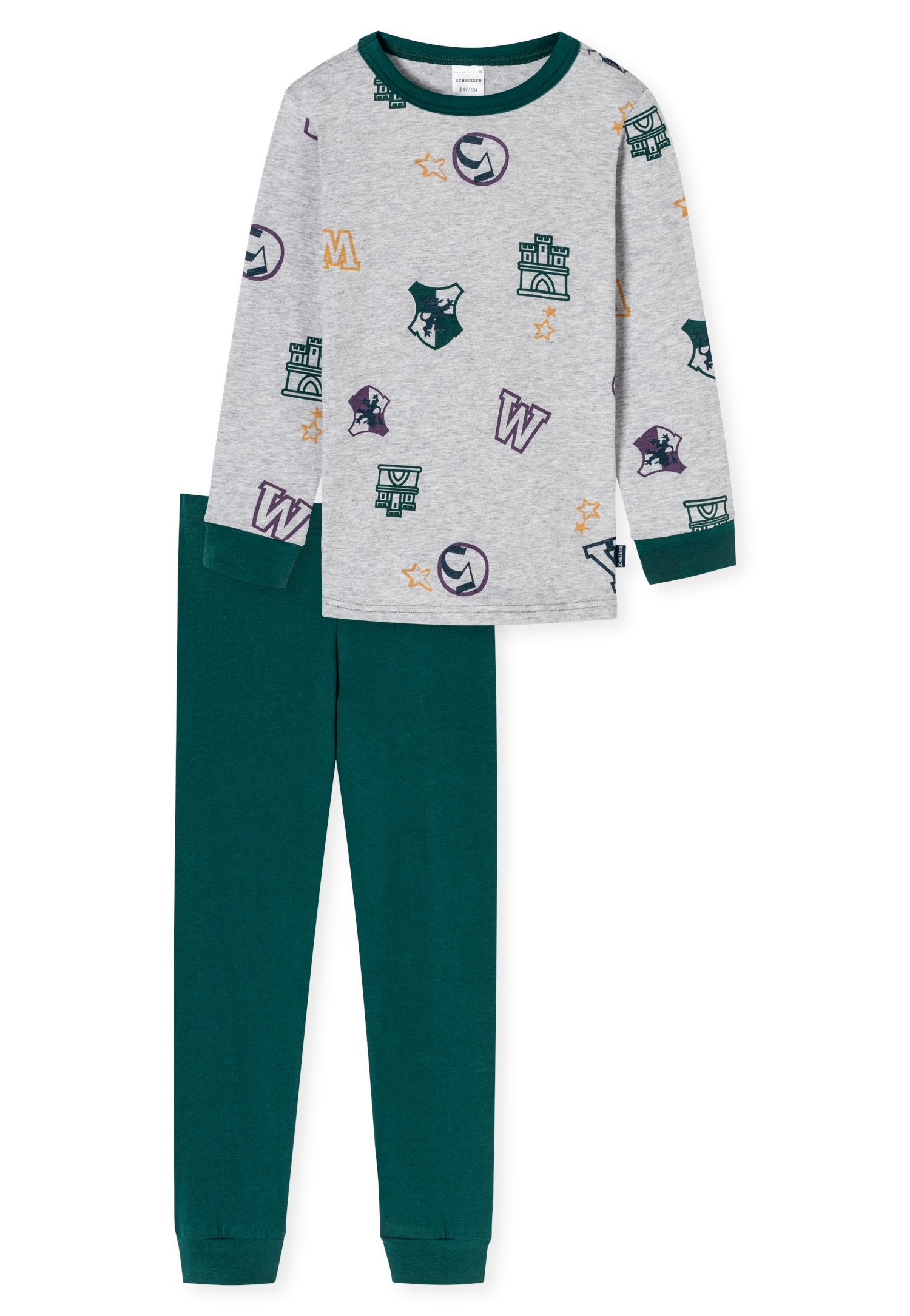 Schiesser Pyjama »"Rat Henry"«, (2 tlg.), mit coolem College-Allover aus Buchstaben