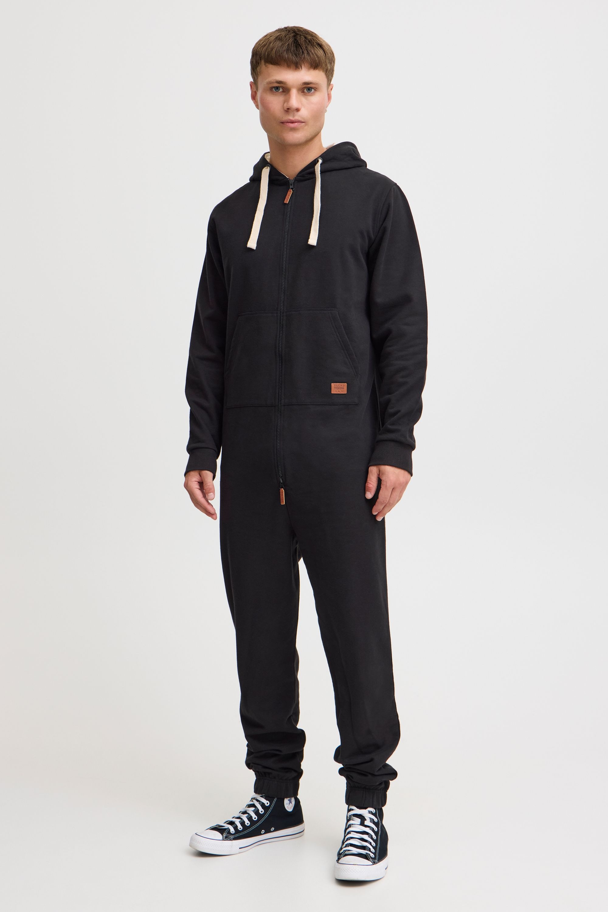 BLEND Herren Overall "BHSalinho"schwarz, Gr. XXXL, unifarben, Sweatware, 60% Baumwolle, 40% Polyester, Overalls, Overall mit Fleece-Kapuze