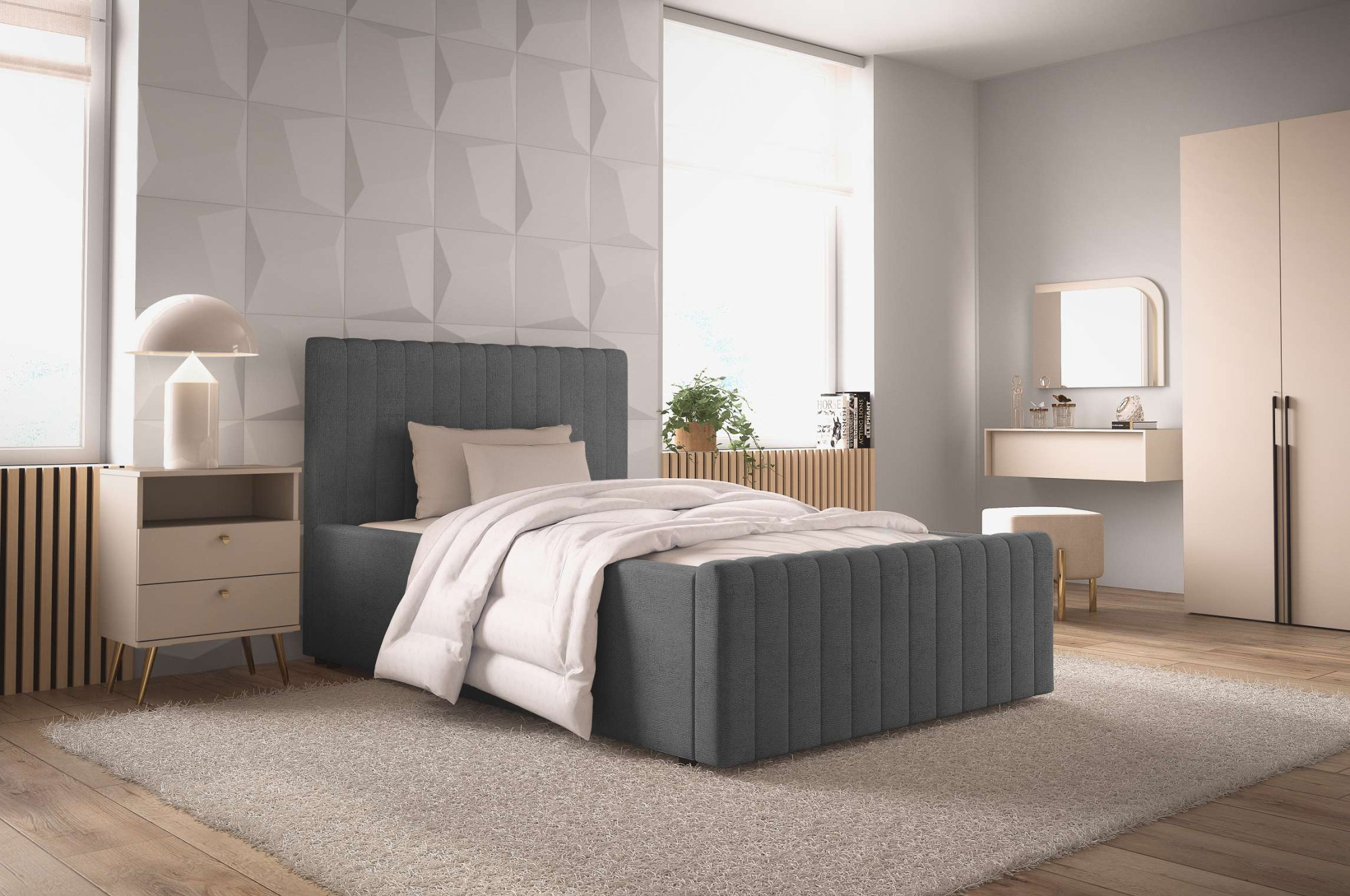 OTTO home Polsterbett "MOIVRE, vertikale Steppung in Rillenoptik, wahlweise mit Bettkasten" Stauraumbett, gepolstertes Kopfteil, ohne Matratze, modernes Design