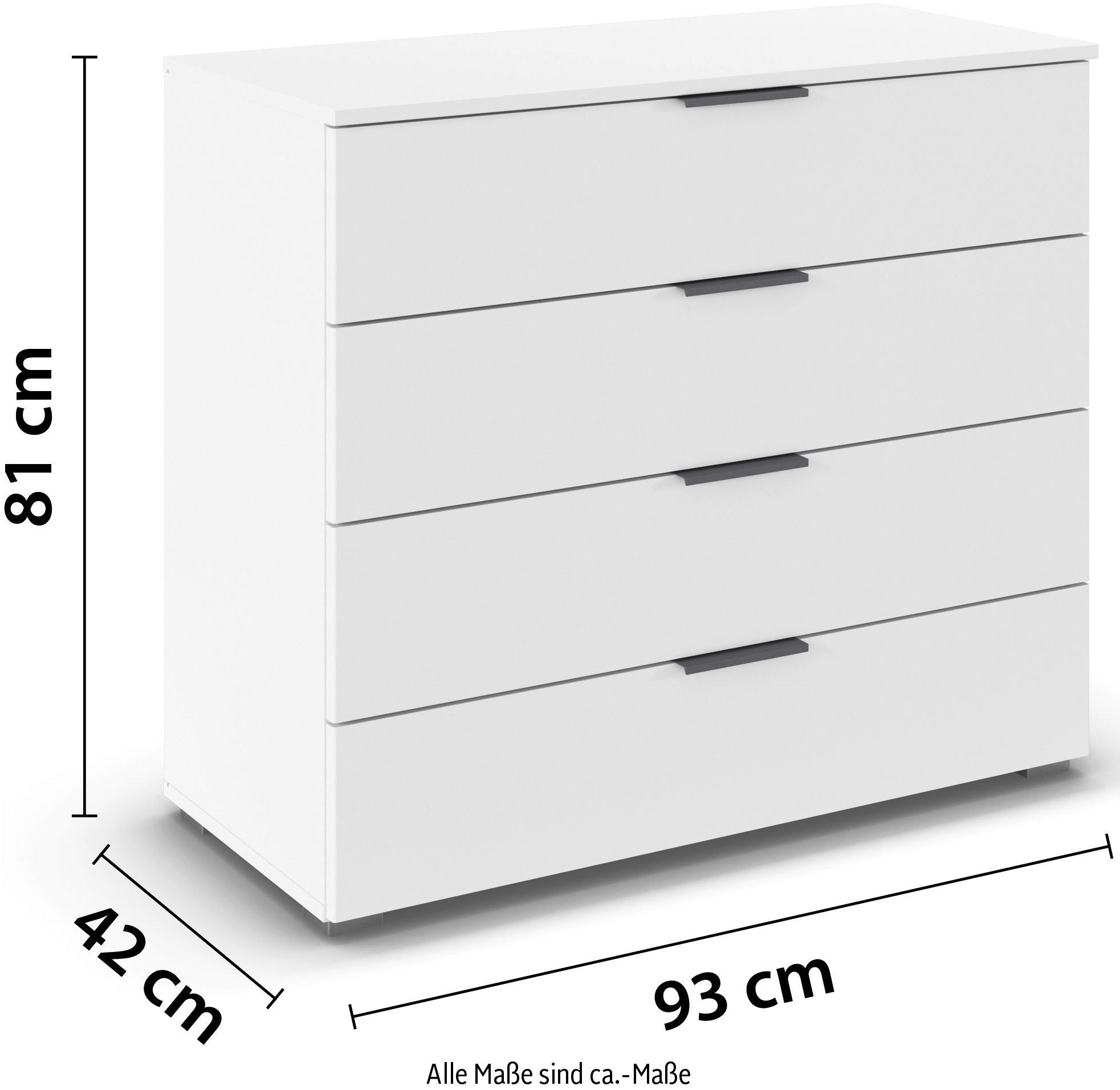rauch Schubkastenkommode »Sideboard Schubladenkommode AGORDO mit Dekor- oder Hochglanzfront«, (in zwei Griff-Farben), Breite 93 cm mit 4 großen Schubladen für viel Stauraum MADE IN GERMANY