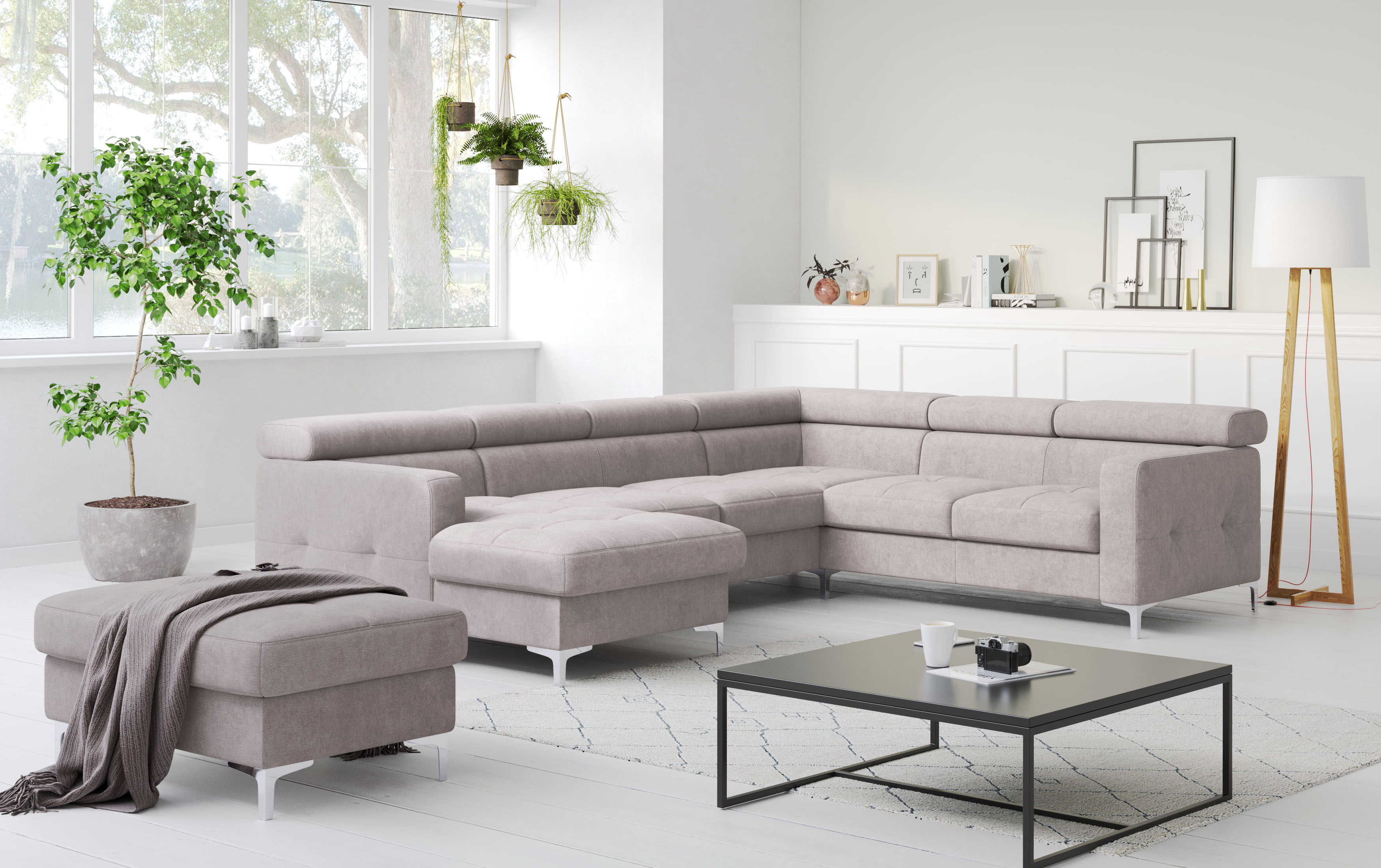 COTTA Wohnlandschaft "Sammy U-Form, B: 304 cm" Kopfteilverstellung, optional Schlaffunktion & Bettkasten