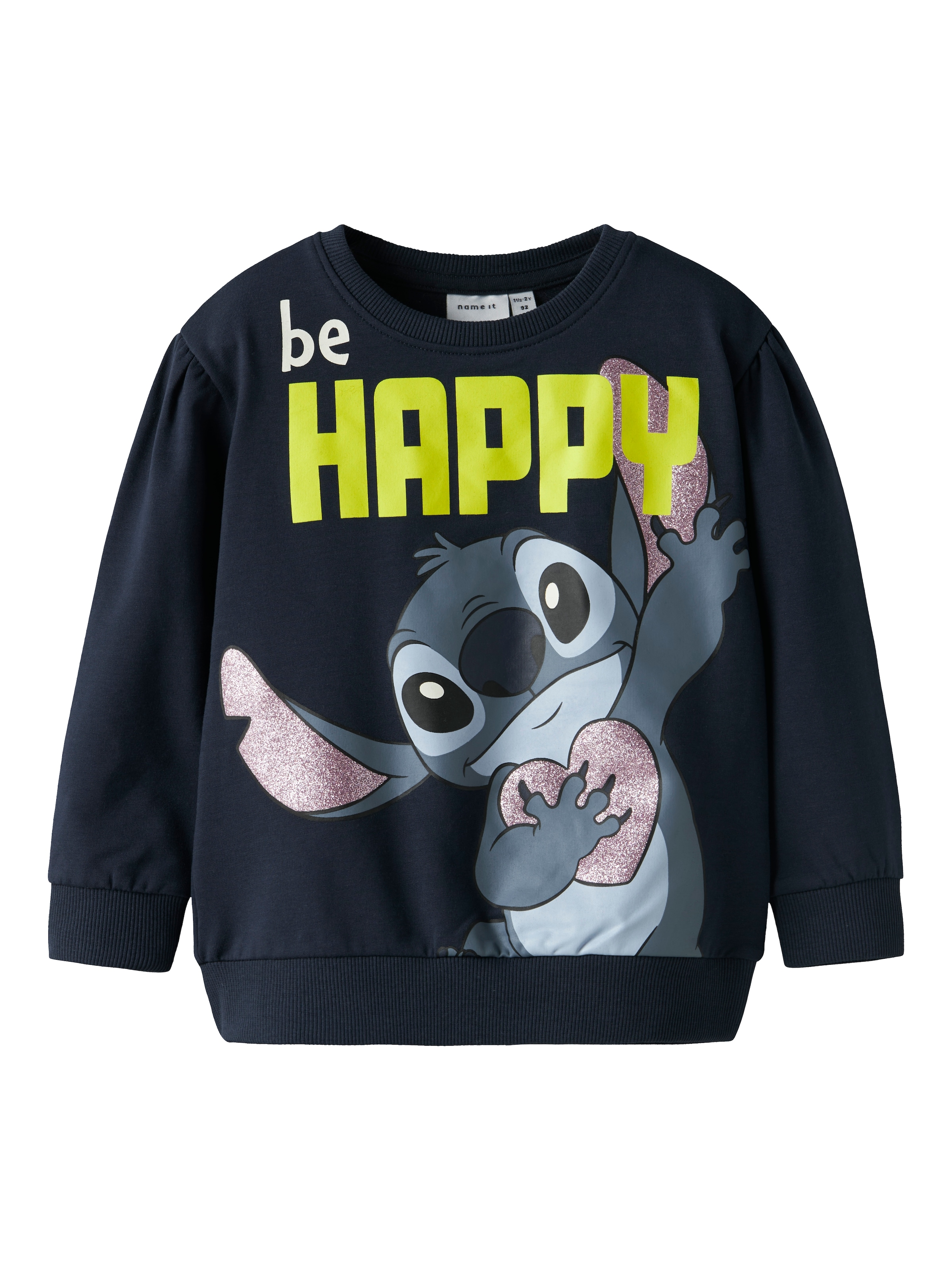 Sweatshirt NAME IT "NMFDIDI STITCH SWEAT UNB NOOS WDI", Mädchen, Gr. 92, navy blazer, Sweatware, Obermaterial: 95% Baumwolle, 5% Elasthan, bedruckt, unifarben, Basic normal, Rundhals, Rippbündchen, Sweatshirts Sweatshirt, mit Glitzerprint für einen funkel