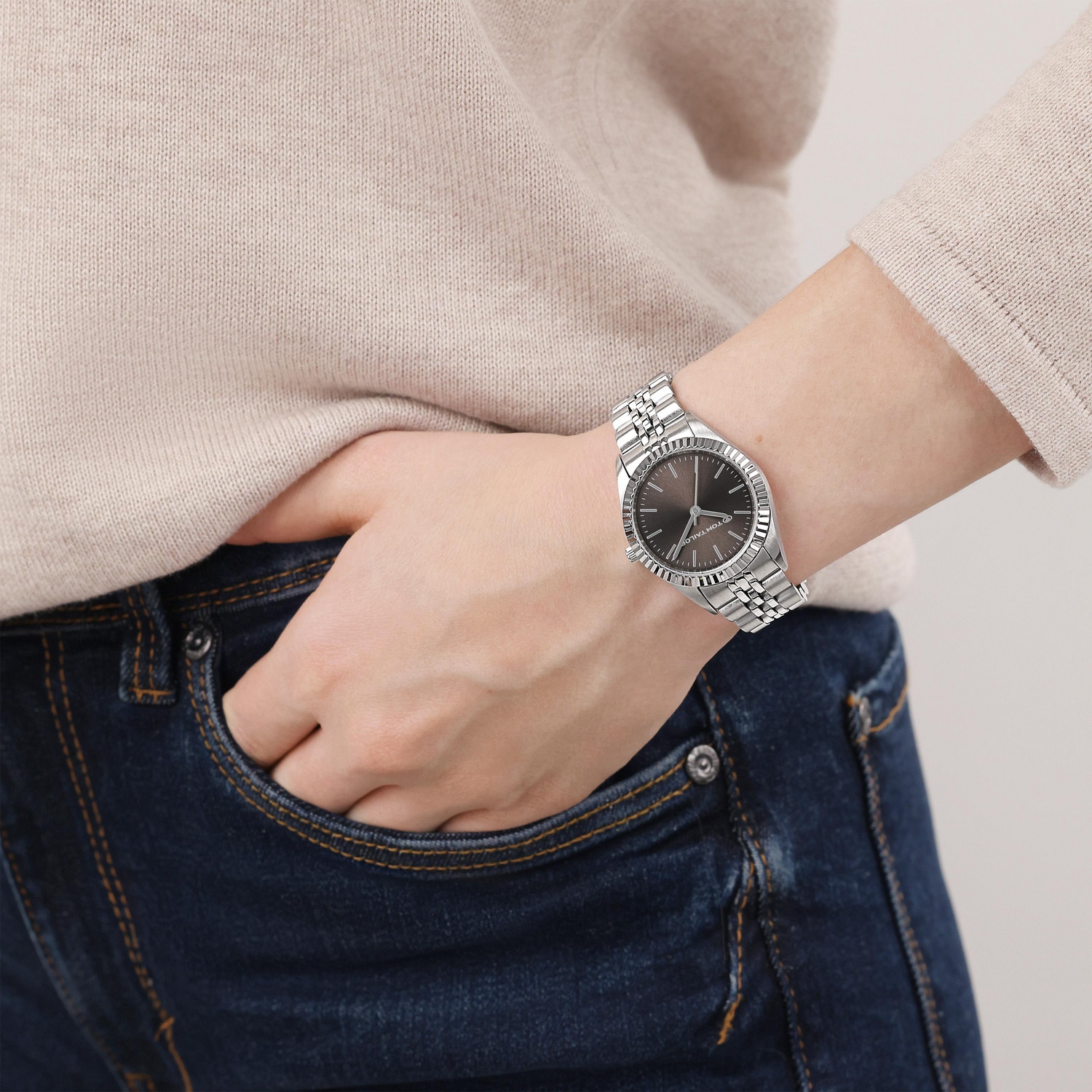 TOM TAILOR Quarzuhr Armbanduhr, Damenuhr, Edelstahlarmband, analog