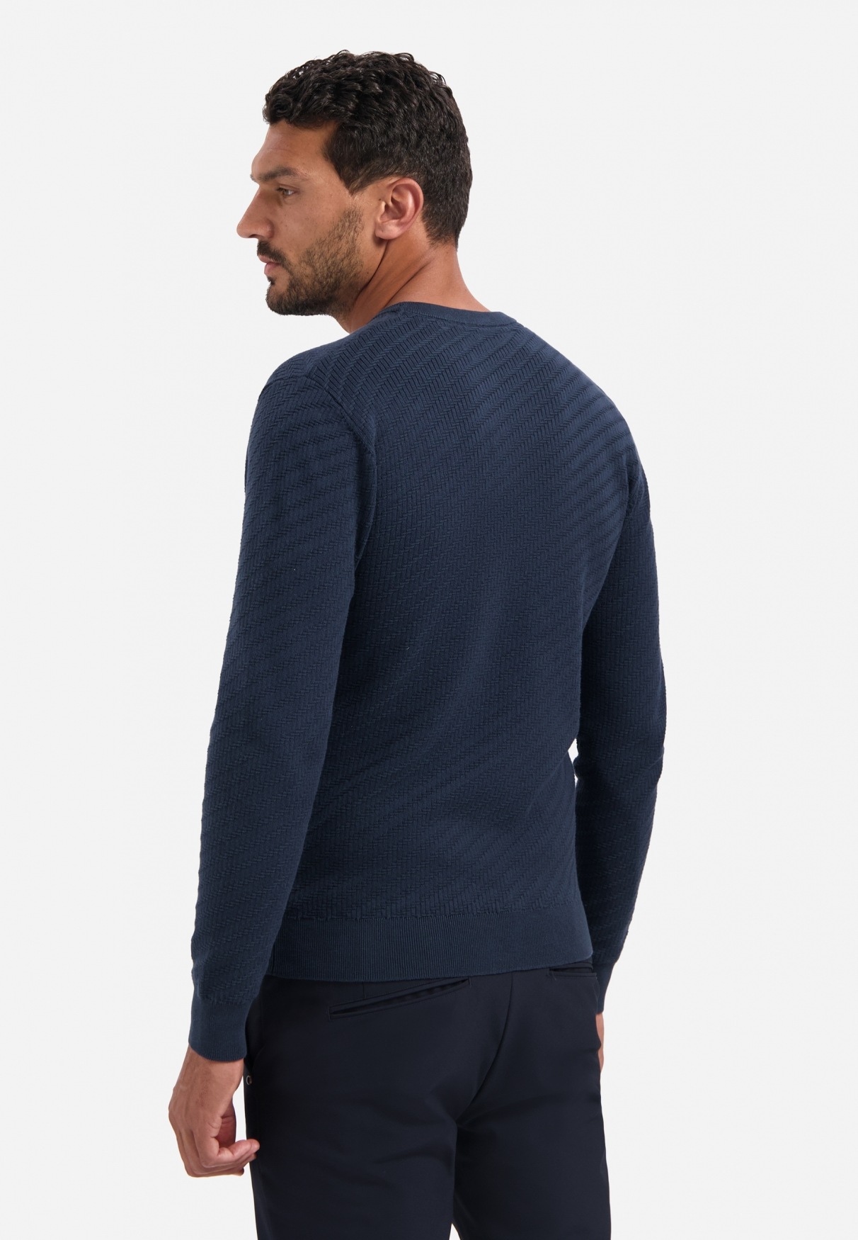 NO EXCESS V-Ausschnitt-Pullover "No Excess Pullover mit diagonaler Strickst günstig online kaufen