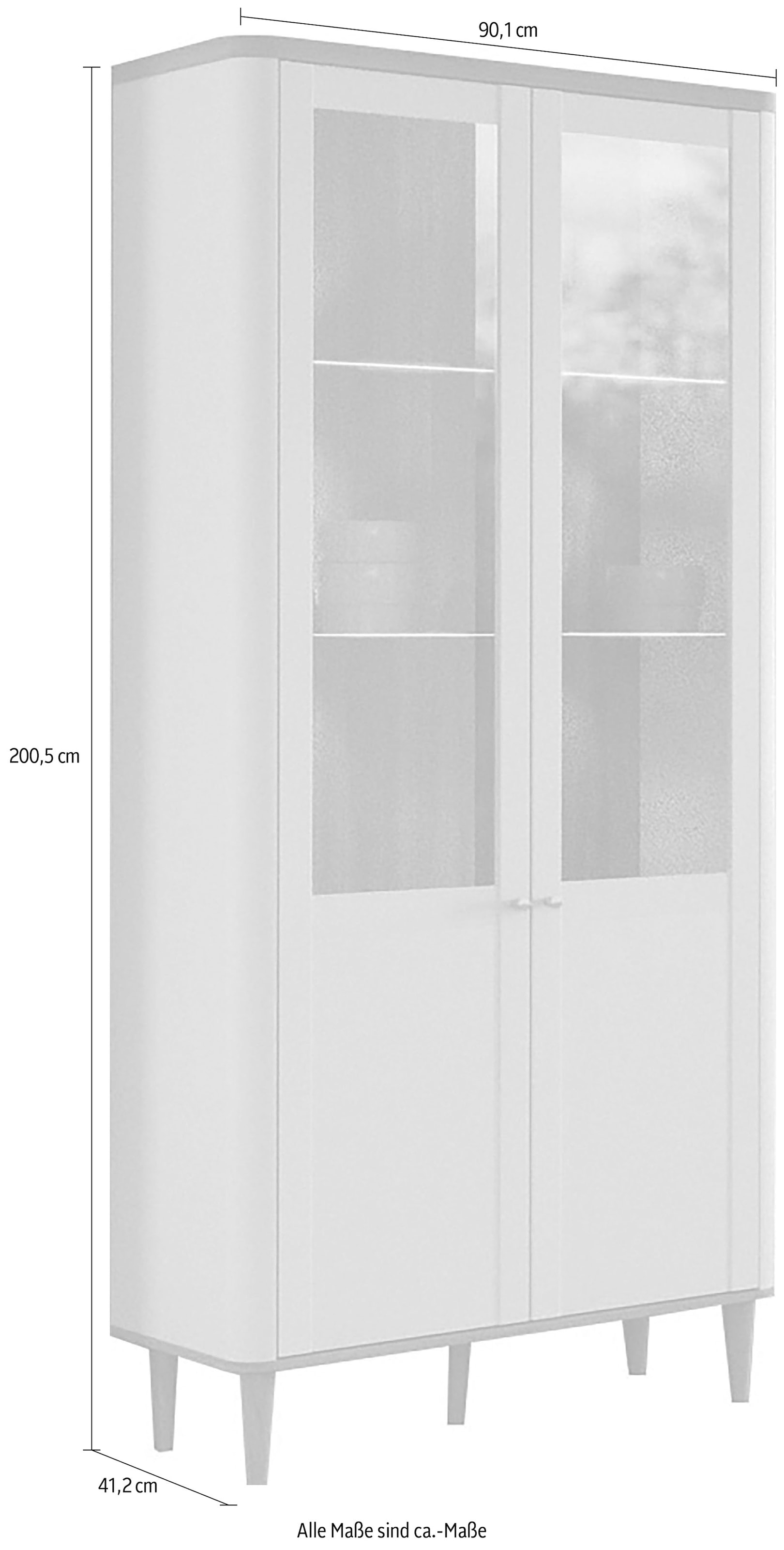 FORTE Stauraumvitrine »Lacetti« B/H/T 90,1/200,5/41,2 cm, Echtholzfüße