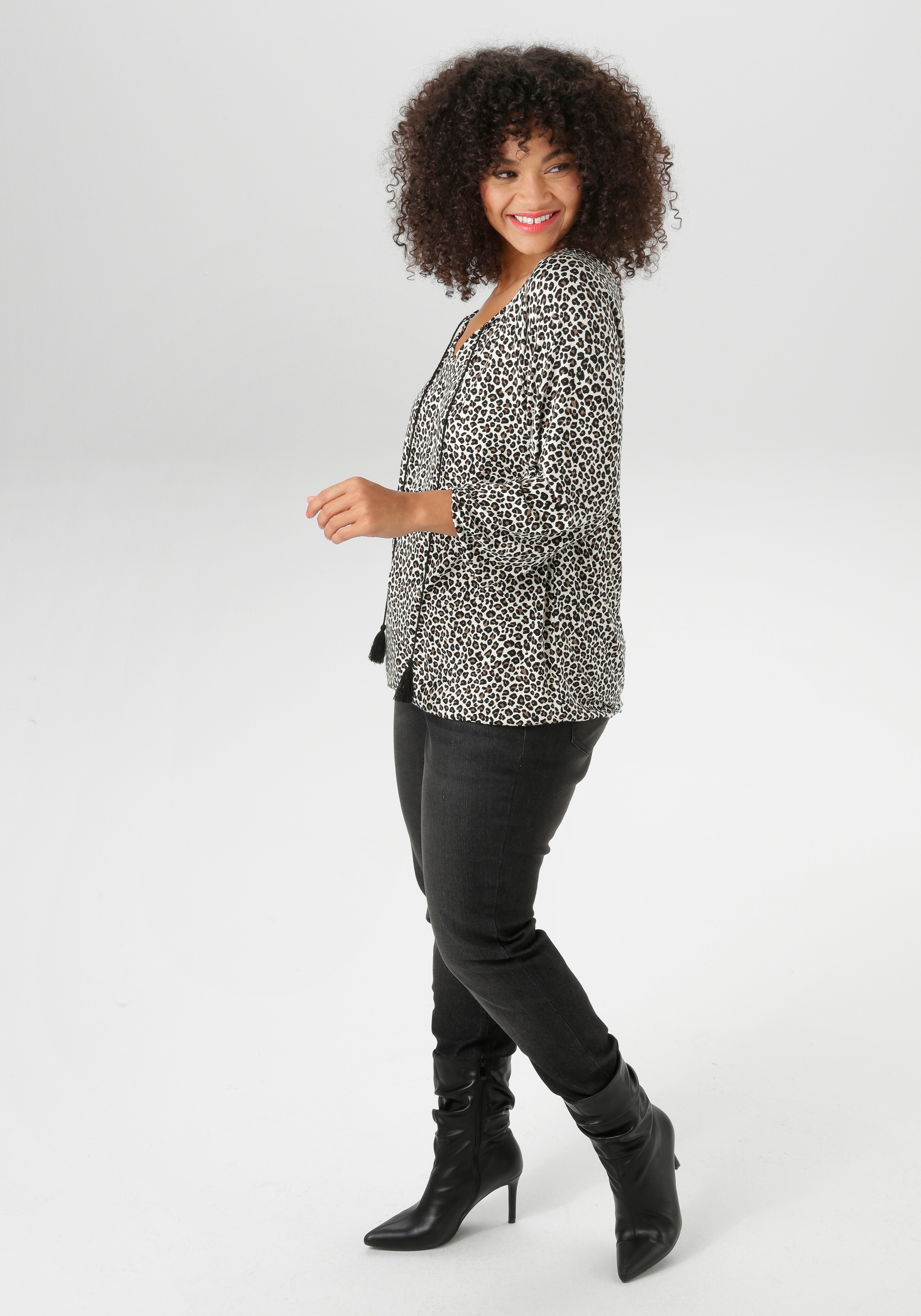 Aniston PLUS Langarmshirt mit modischen Leoprint günstig online kaufen