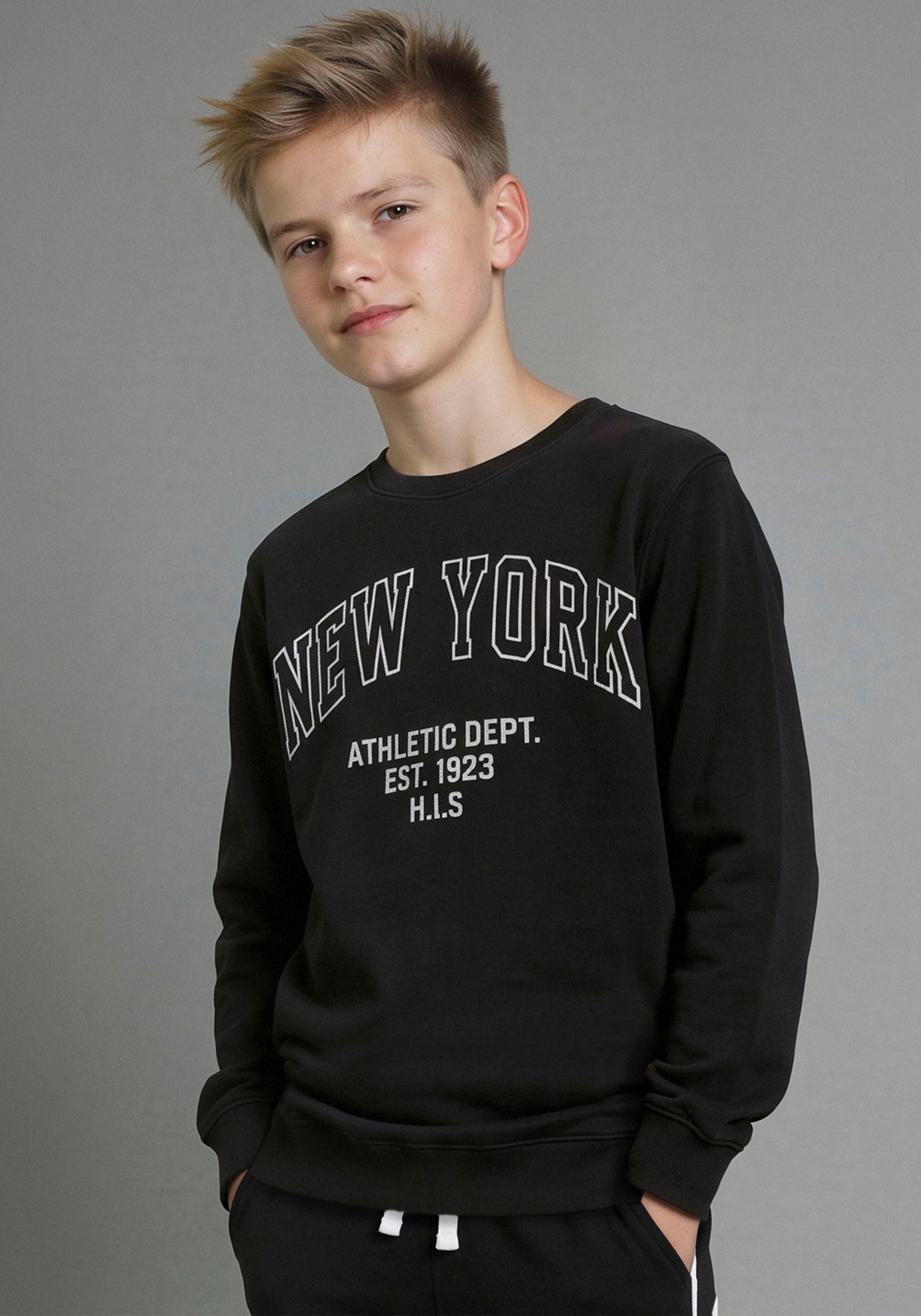 H.I.S Sweatshirt »2er Packung H.I.S Sweatshirts mit Logoprint«, 2er Packung, 2 Sweats mit Logo-Prints, mit Rundhalsausschnitt, Langarm, für Jungen
