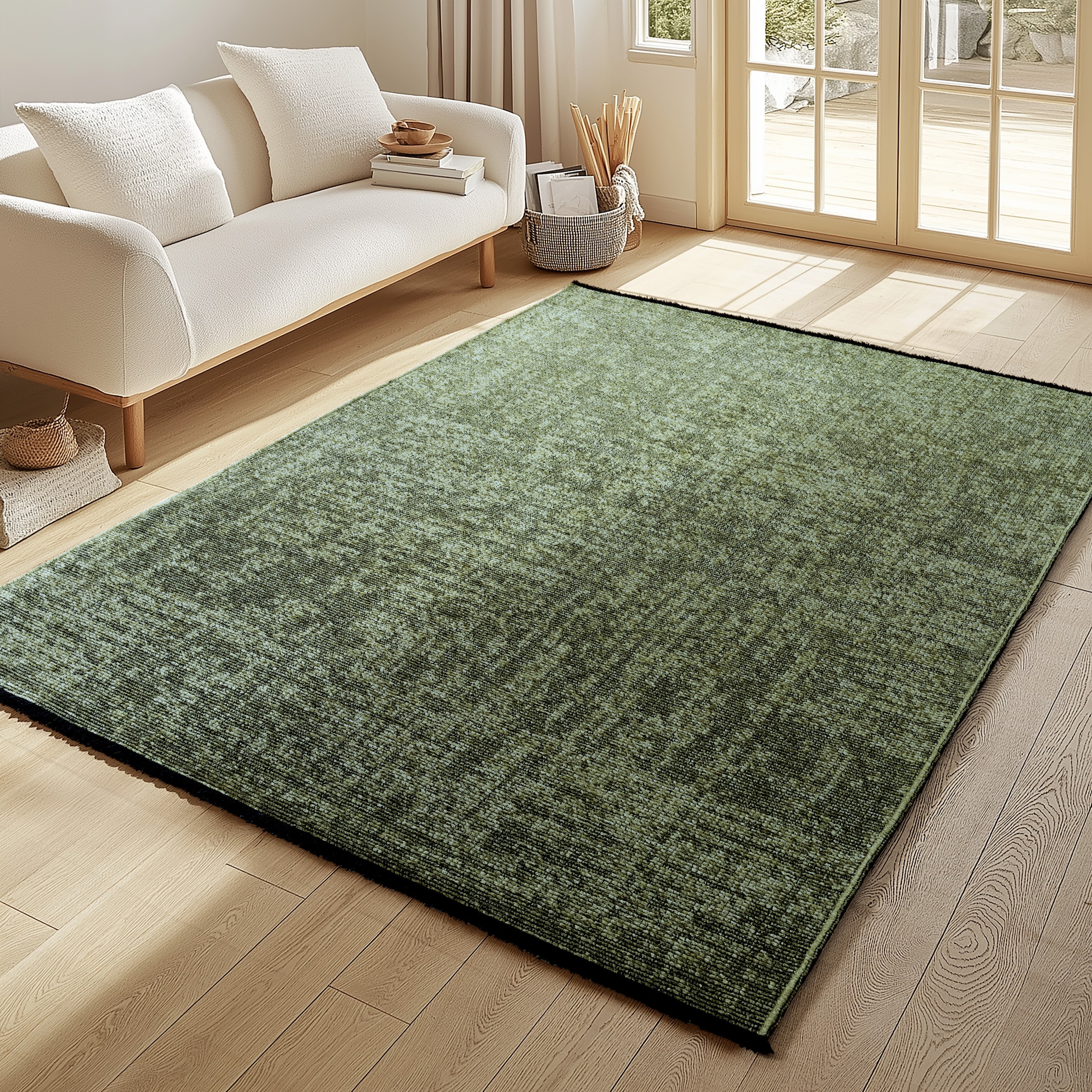 Teppich AYYILDIZ TEPPICHE "SPACE 1900", grün, B:200cm H:7mm L:290cm, Chenille, Teppiche, Teppich, Läufer, Kurzflor, Boho, Vintage, Wohnzimmer