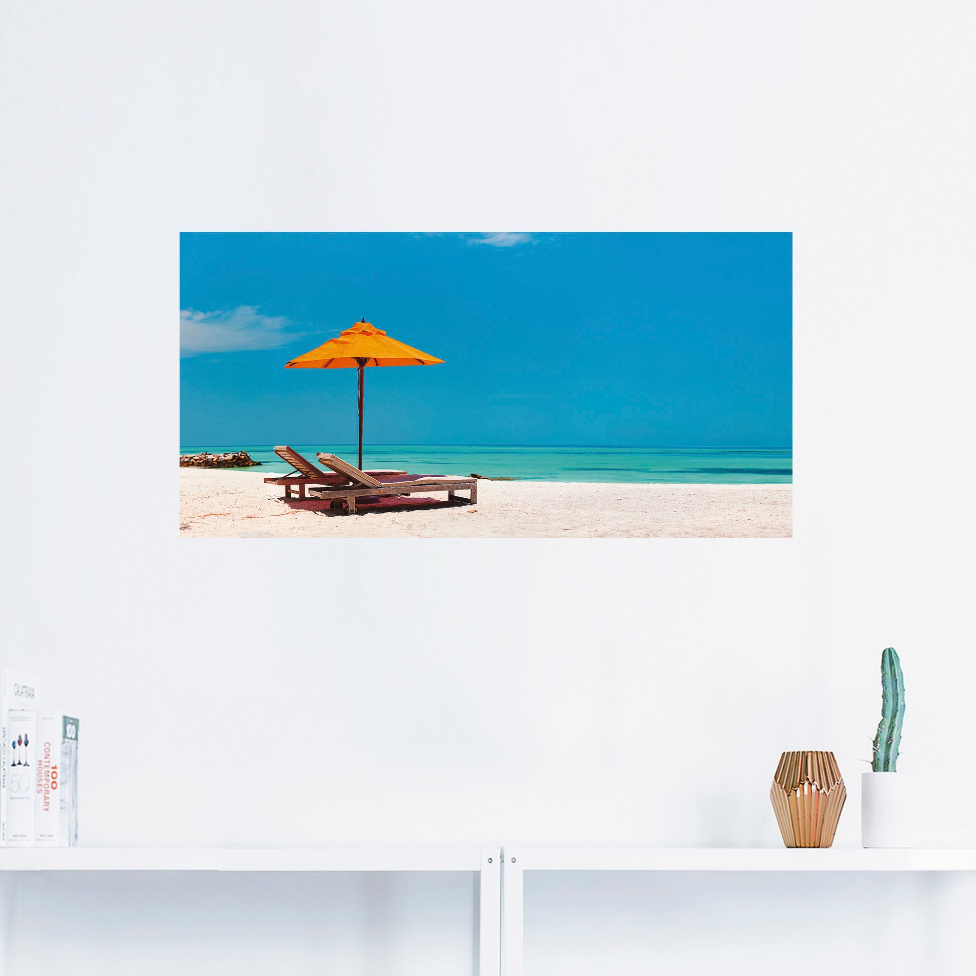 Artland Wandbild "Liegestuhl Sonnenschirm Strand Malediven", Strand, (1 St. günstig online kaufen