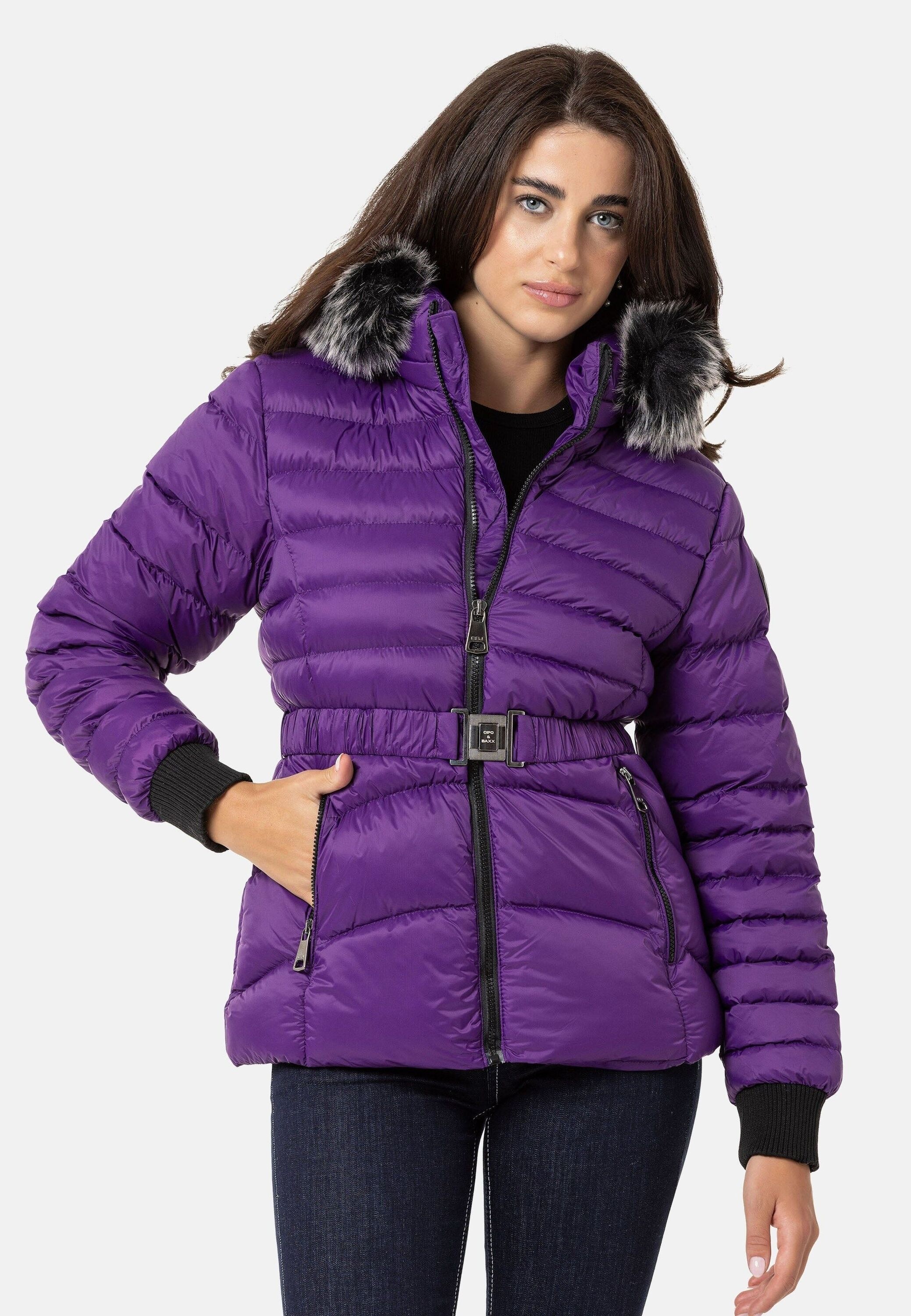 Winterjacke CIPO & BAXX "Jacken", Damen, Gr. S, lila, Stoff, 100% Polyester, unifarben, regular fit normal, Jacken Winterjacke, mit Kapuze, WM132 3