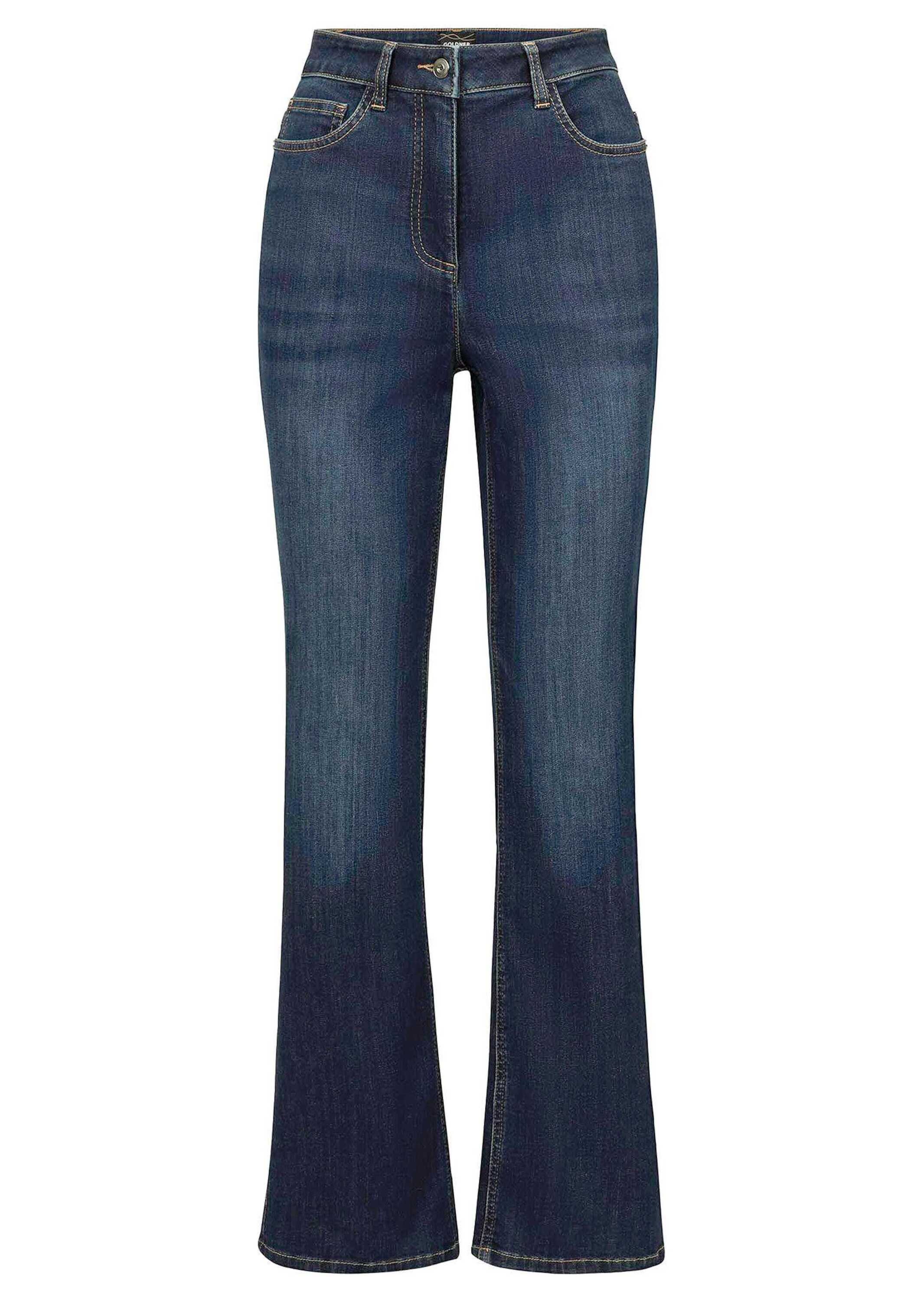 GOLDNER Regular-fit-Jeans "Denimhose CARLA mit ausgestelltem Bein" Ziernieten an den Taschen