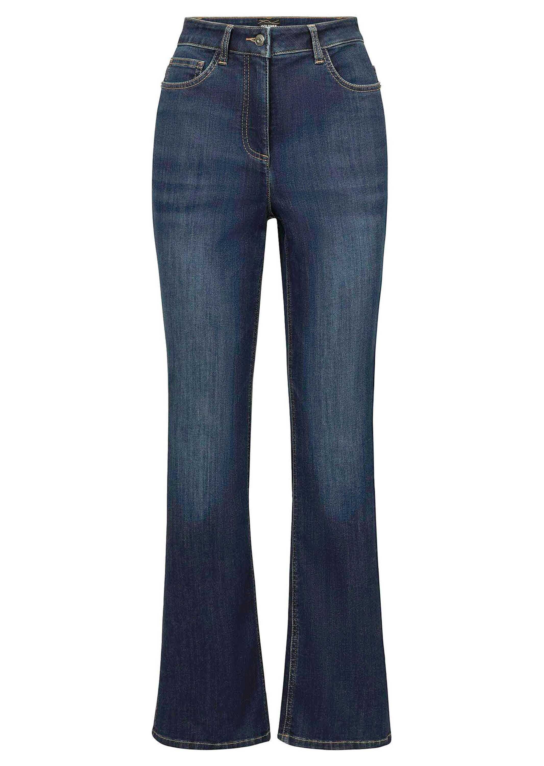 GOLDNER Regular-fit-Jeans "Kurzgröße Denimhose CARLA mit ausgestelltem Bein" Ziernieten an den Taschen