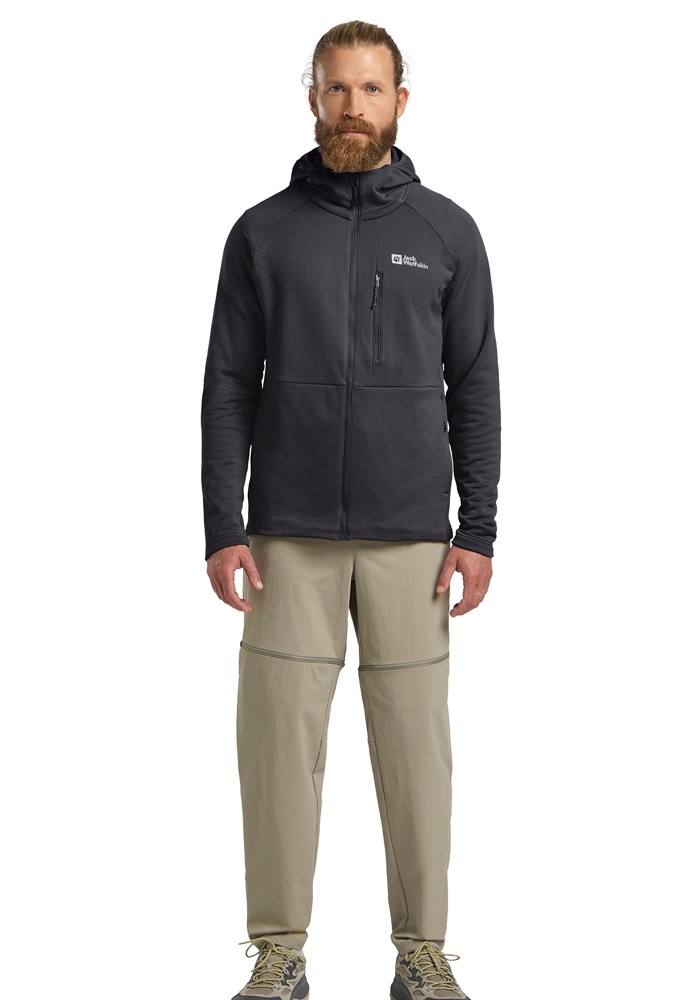 Fleecejacke JACK WOLFSKIN "KOLBENBERG HOODED FZ M", Herren, Gr. M (50), phantom, Obermaterial: 92% Polyester, 8% sonstige Fasern. Futter: 100% Polyester, Jacken Fleecejacke 5