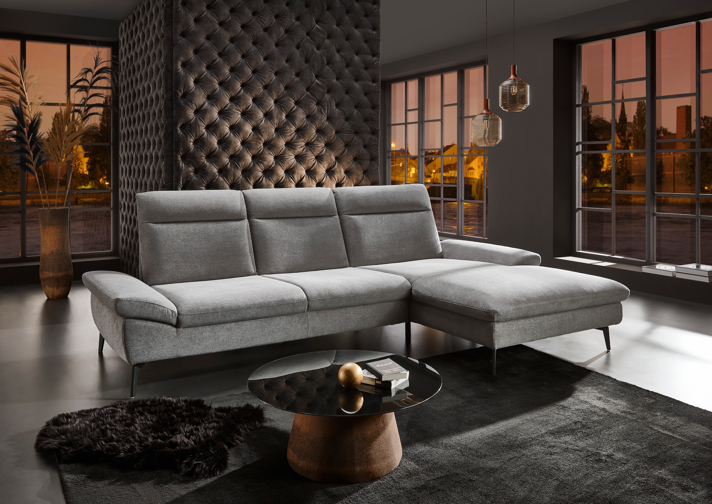 HUKLA Ecksofa »HU-HP22156 L-Form«, inkl. Kopfpolsterverstellung, optional mit Sitztiefenverstellung