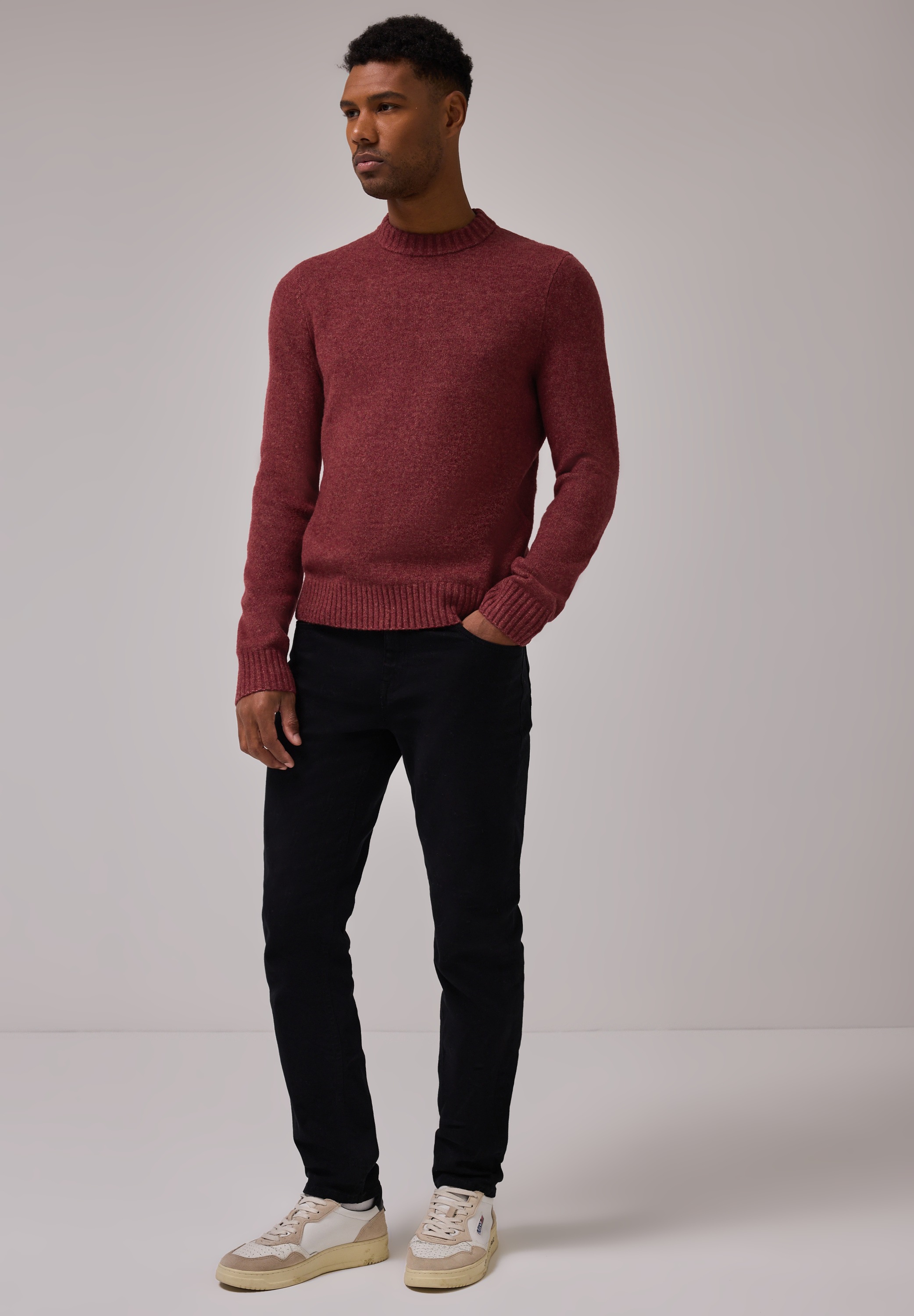 STREET ONE MEN Rundhalspullover, aus elastischem Materialmix