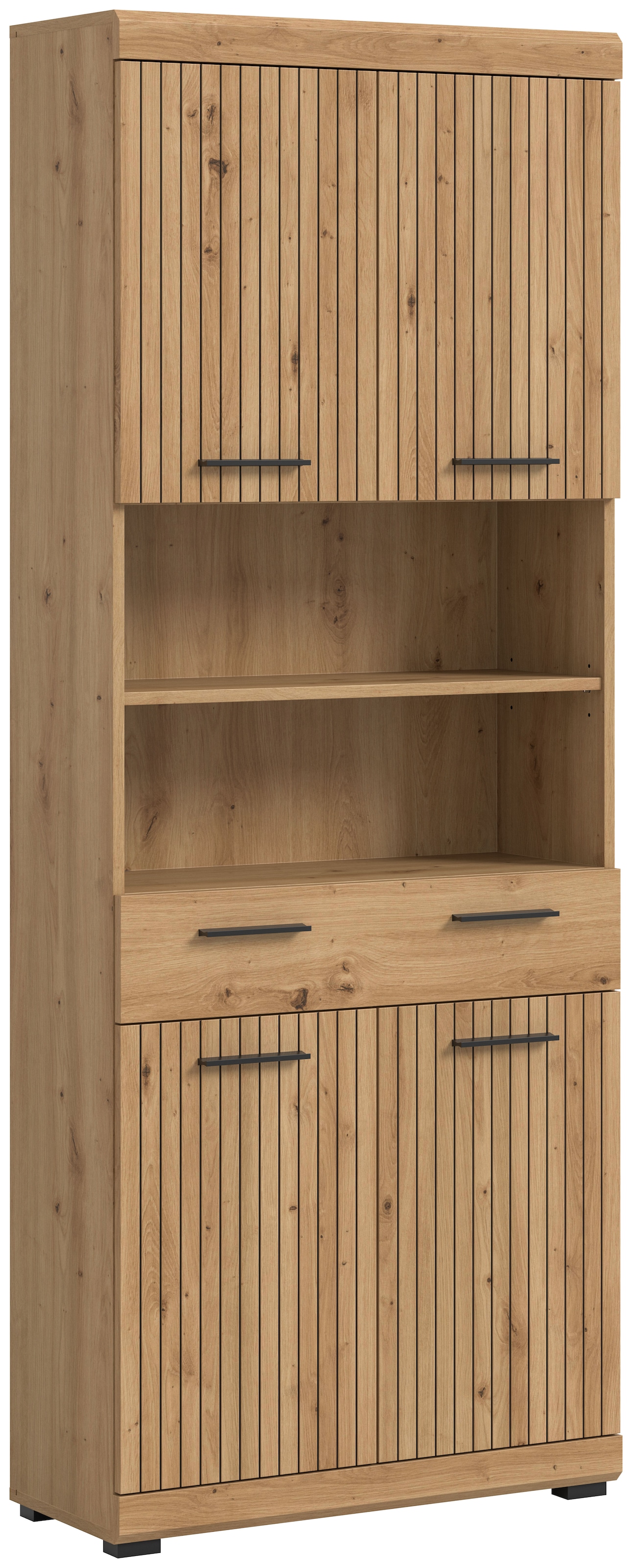 welltime Hochschrank "SIENA, Breite 74cm, 4 Türen, 1 Schubkasten, 2 offene Fächer, MDF-Front" TOPSELLER, in verschiedenen Farben erhältlich, Badmöbel, Badschrank, Schrank, Bad