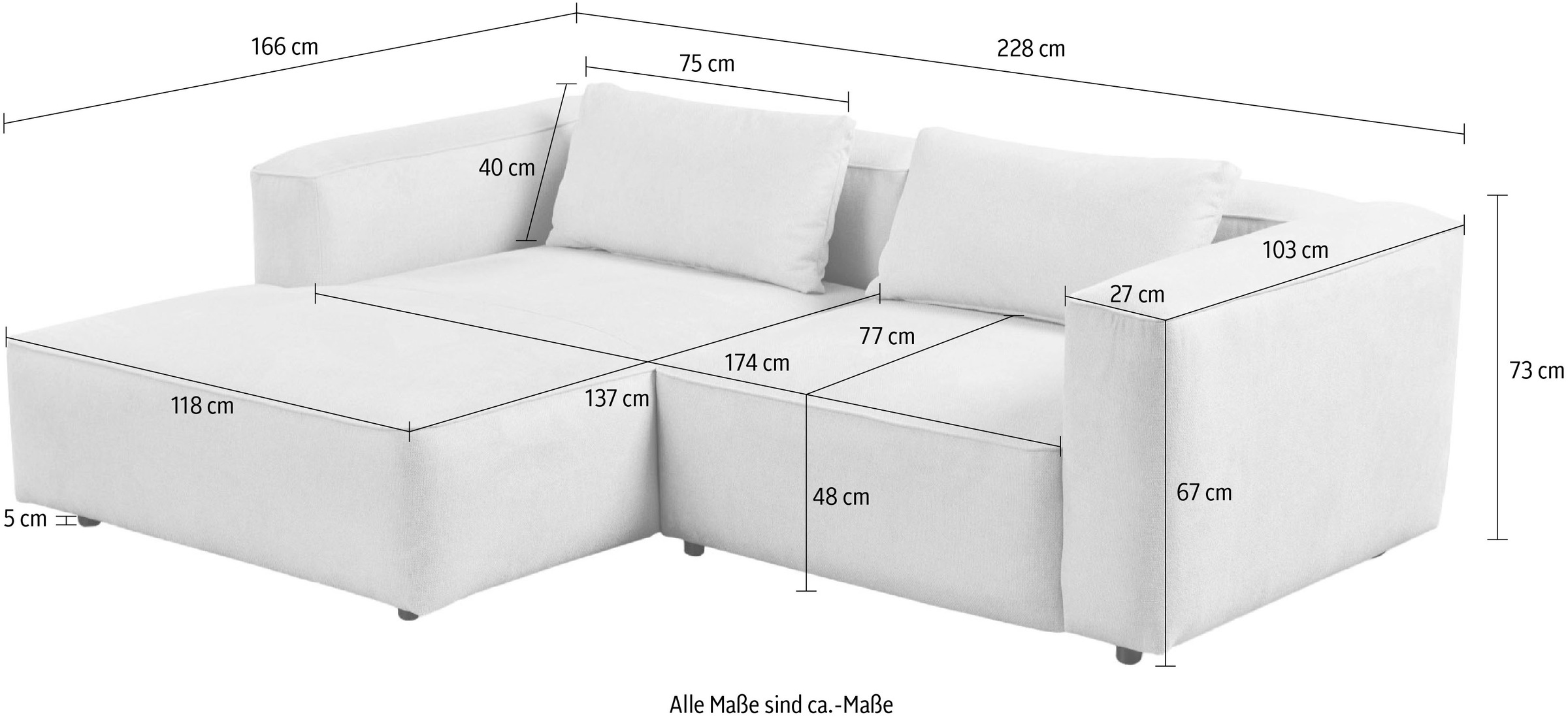 andas Ecksofa »Tvinnet«, Breite 228 cm, extra tiefe Sitzfläche, kubisches Sitzvergnügen