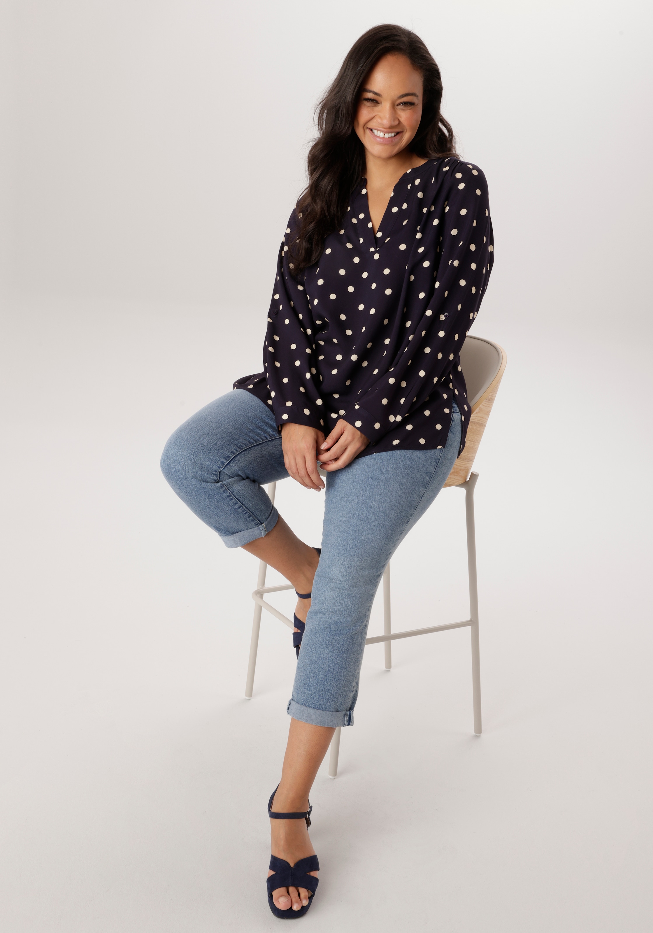 Aniston PLUS Schlupfbluse in trendigem Pünktchendessin - NEUE KOLLEKTION
