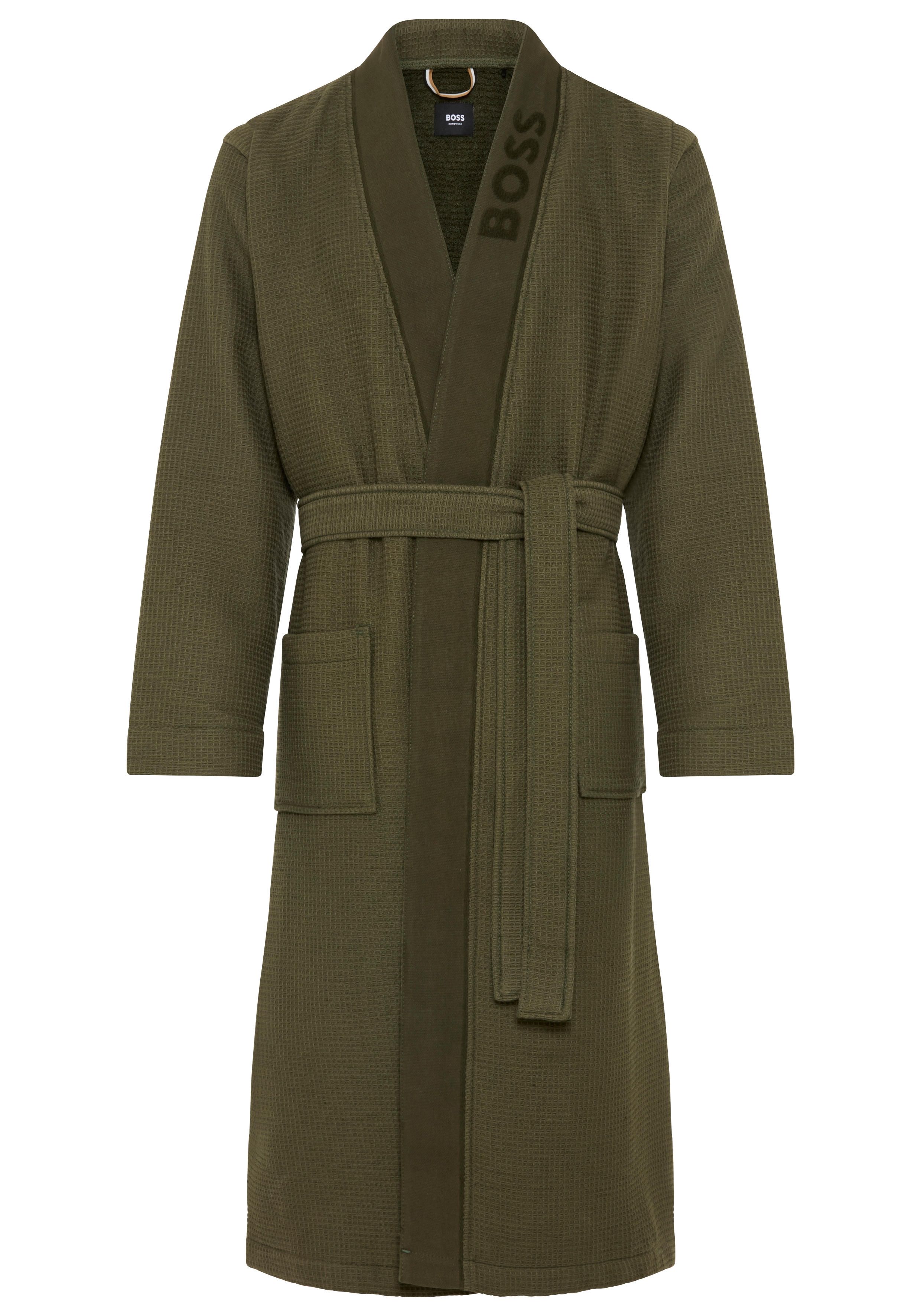 BOSS Morgenmantel "Waffle Kimono" mit großem BOSS Logo aus Velours