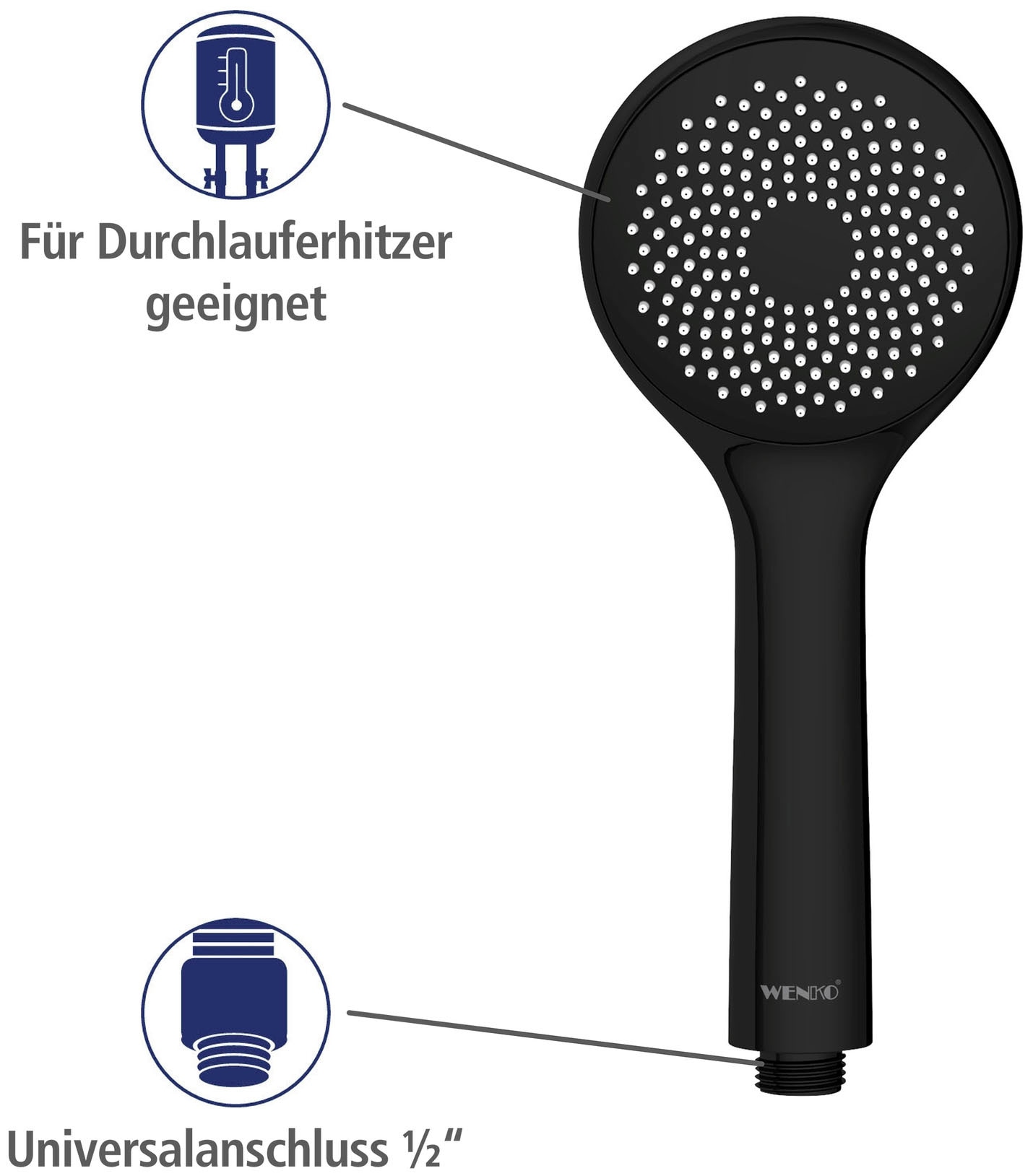 WENKO Handbrause »Watersaving«, (1 tlg.), Schwarz matt, Ø 9,5 cm
