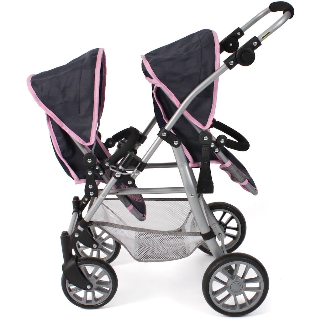 CHIC2000 Puppen-Zwillingsbuggy »Twinny, Grau-Navy«, mit schwenkbaren Vorderrädern