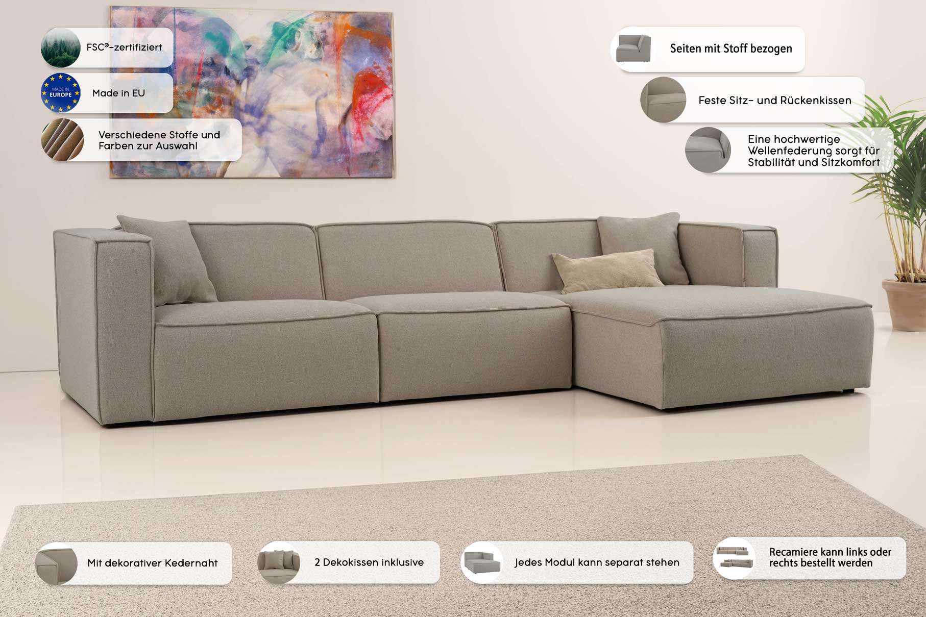 Thumbnail - OTTO home Ecksofa "Tammie" Breite 312 cm, Webstoff fein, bodentief, mit Wellenunterfederung