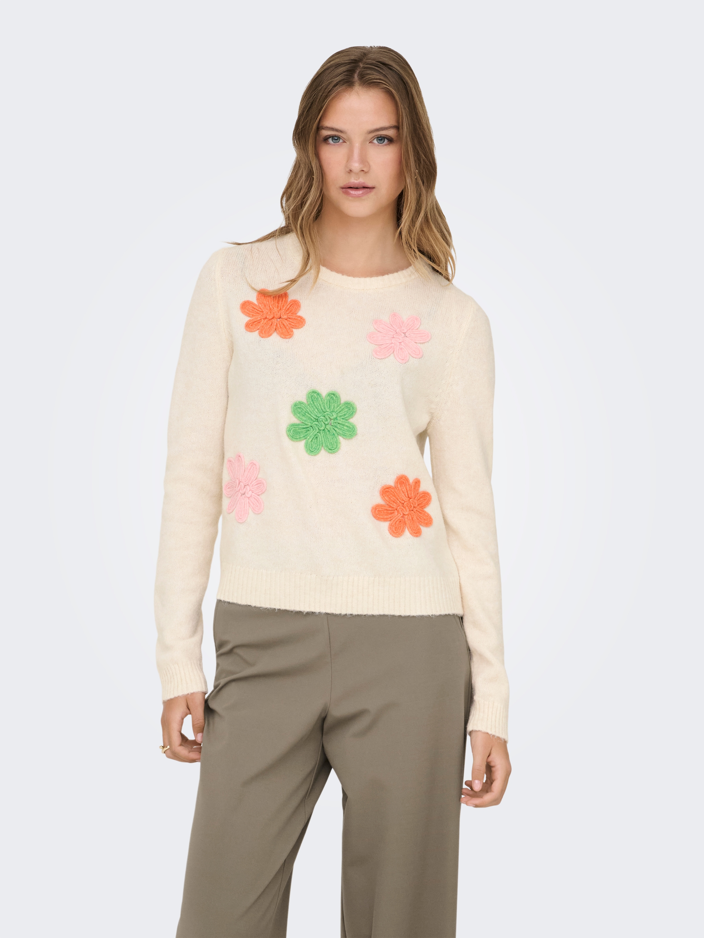 ONLY Strickpullover "ONLLOTUS LIFE LS FLOWER O-NECK EX KNT" günstig online kaufen