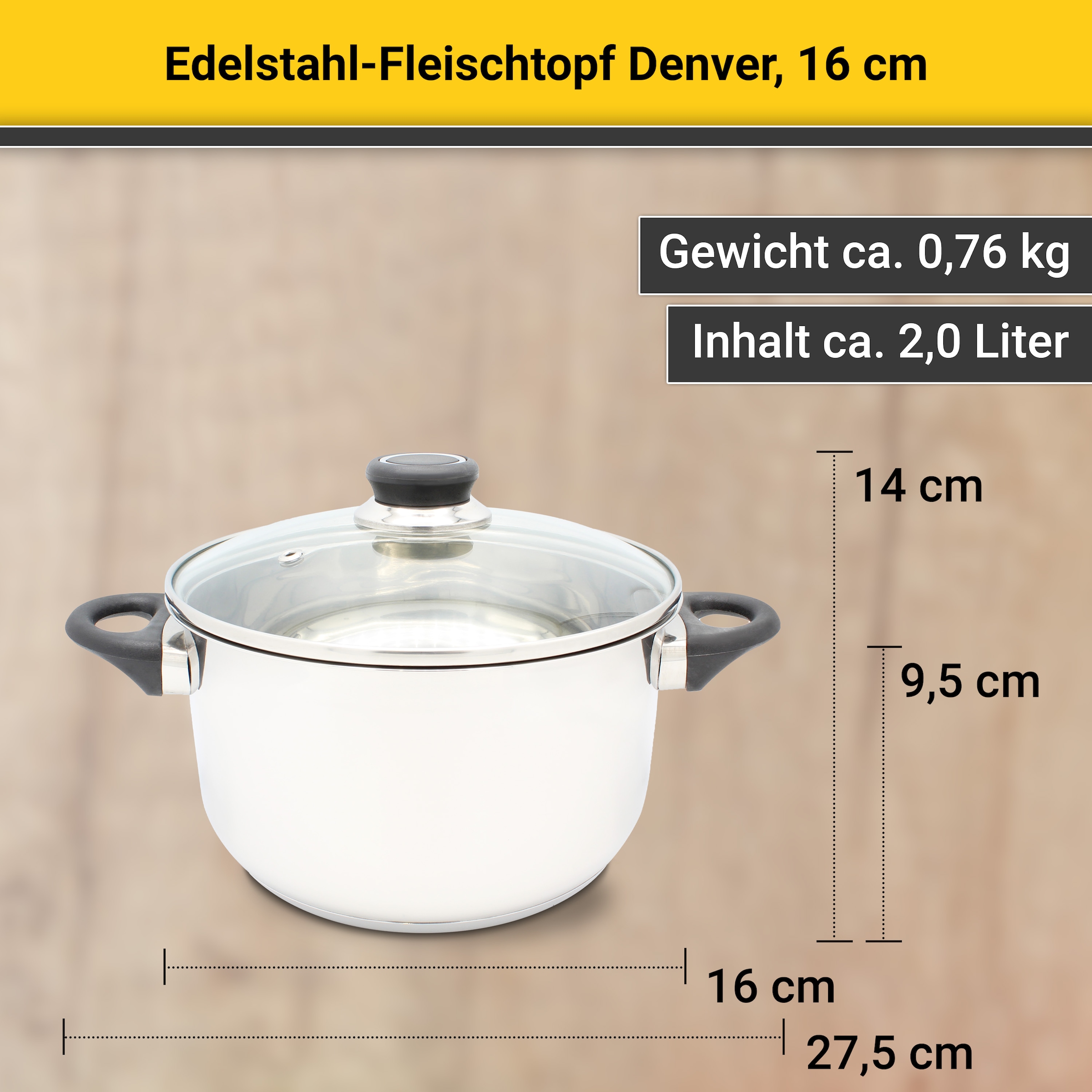 Krüger Fleischtopf »Denver«, Edelstahl, 3-Schichten-Thermoboden, Induktion