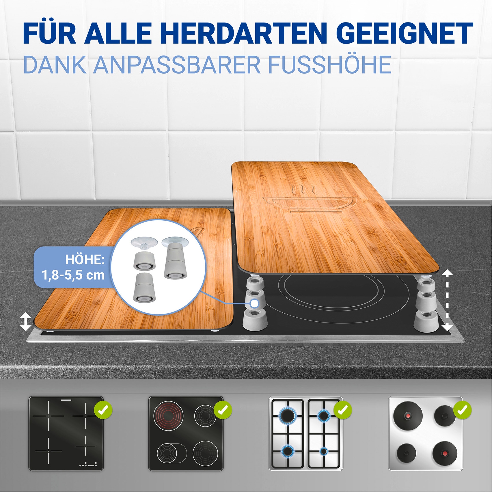 WENKO Herd-Abdeckplatte »Universal Modell Lunch«, (Set, 2 tlg.), Herdabdeckung für alle Herdarten, kratzfest, mit rutschfesten Füßen