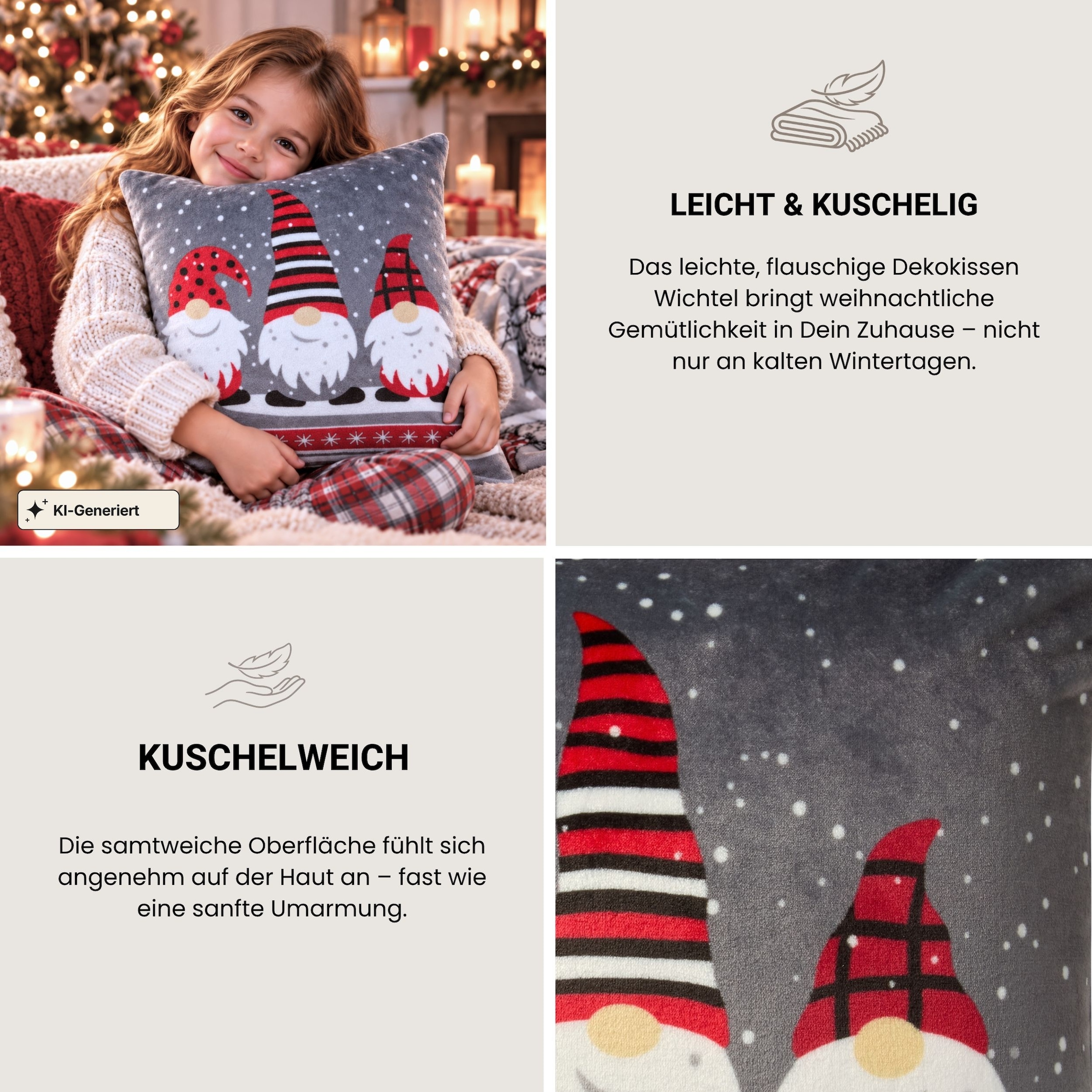 Schiesser Dekokissen »Dekokissen Wichtel, weiches Zierkissen mit weihnachtlichem Motiv« OEKO-TEX STANDARD 100