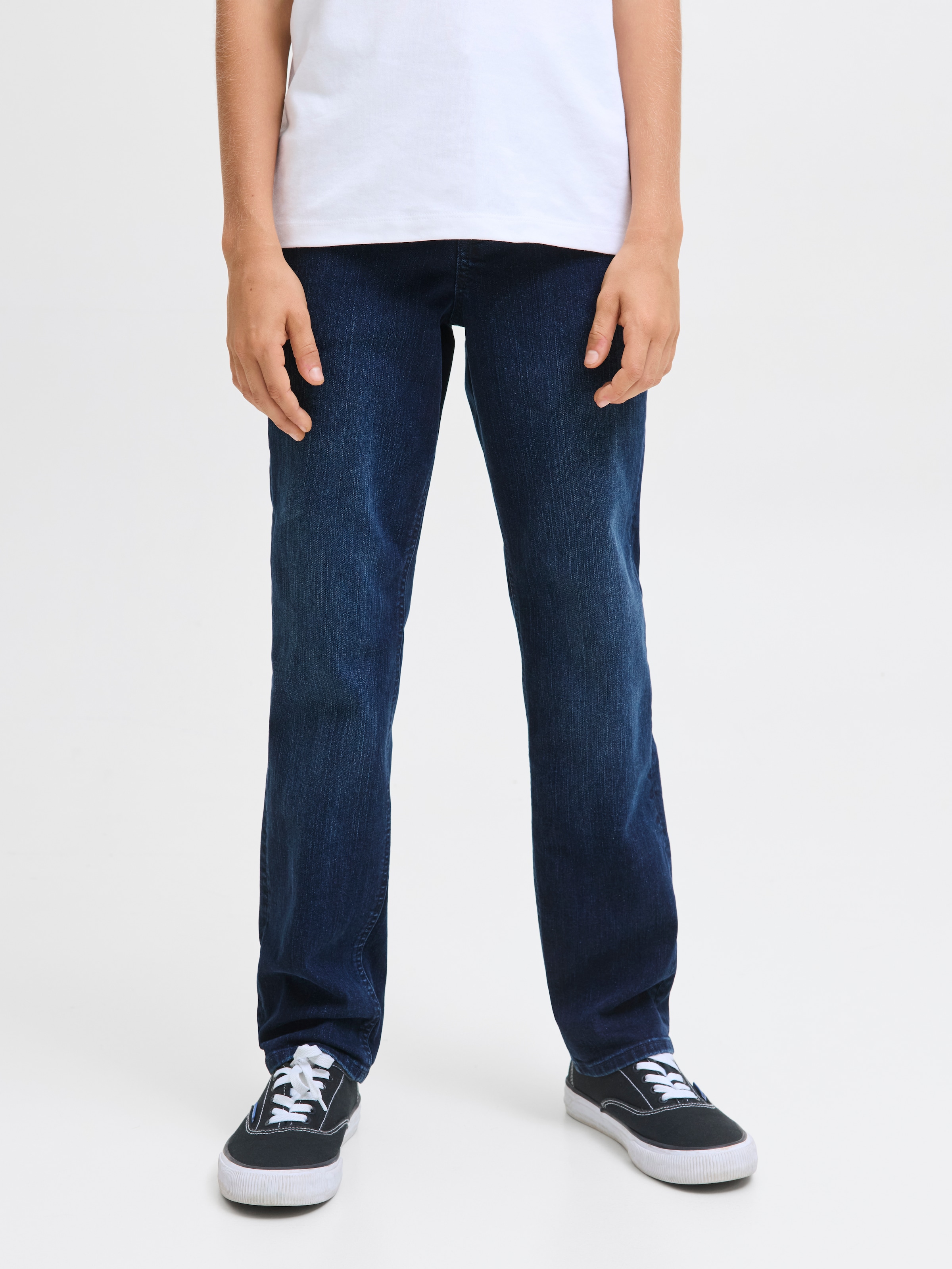Kinder Regular-fit-Jeans "JJICLARK JJORIGINAL SQ 454 JNR", blau, Gr. 158, JACK & JONES JUNIOR, Abriebeffekte, Denim/Jeans, Obermaterial: 76%