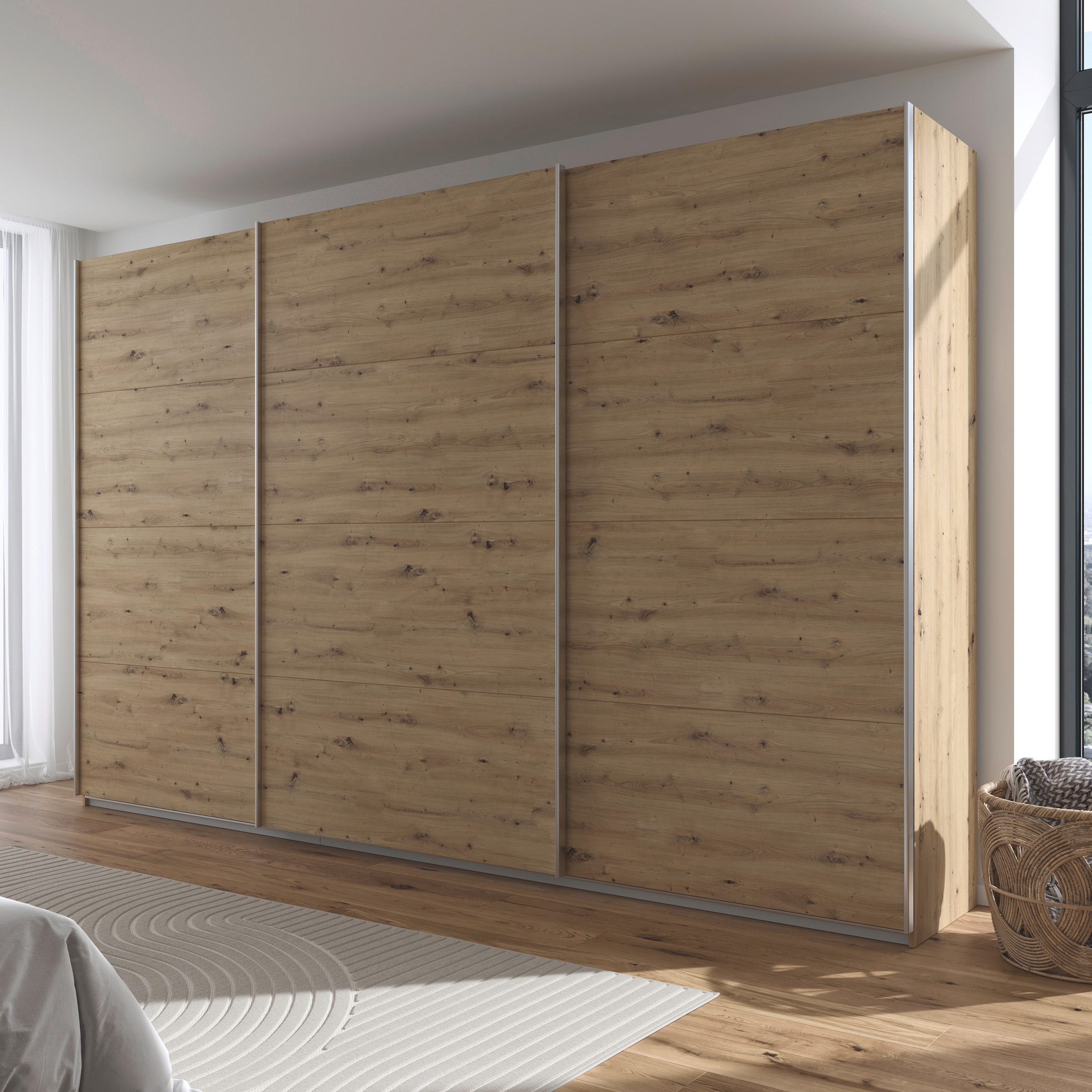 rauch Schwebetürenschrank »Kleiderschrank Schrank Garderobe AGORDO mit Dekor- oder Hochglanzfront«, (in zwei Griff-Farben), durchdachte Innenausstattung, in 4 Breiten und 2 Höhen MADE IN GERMANY