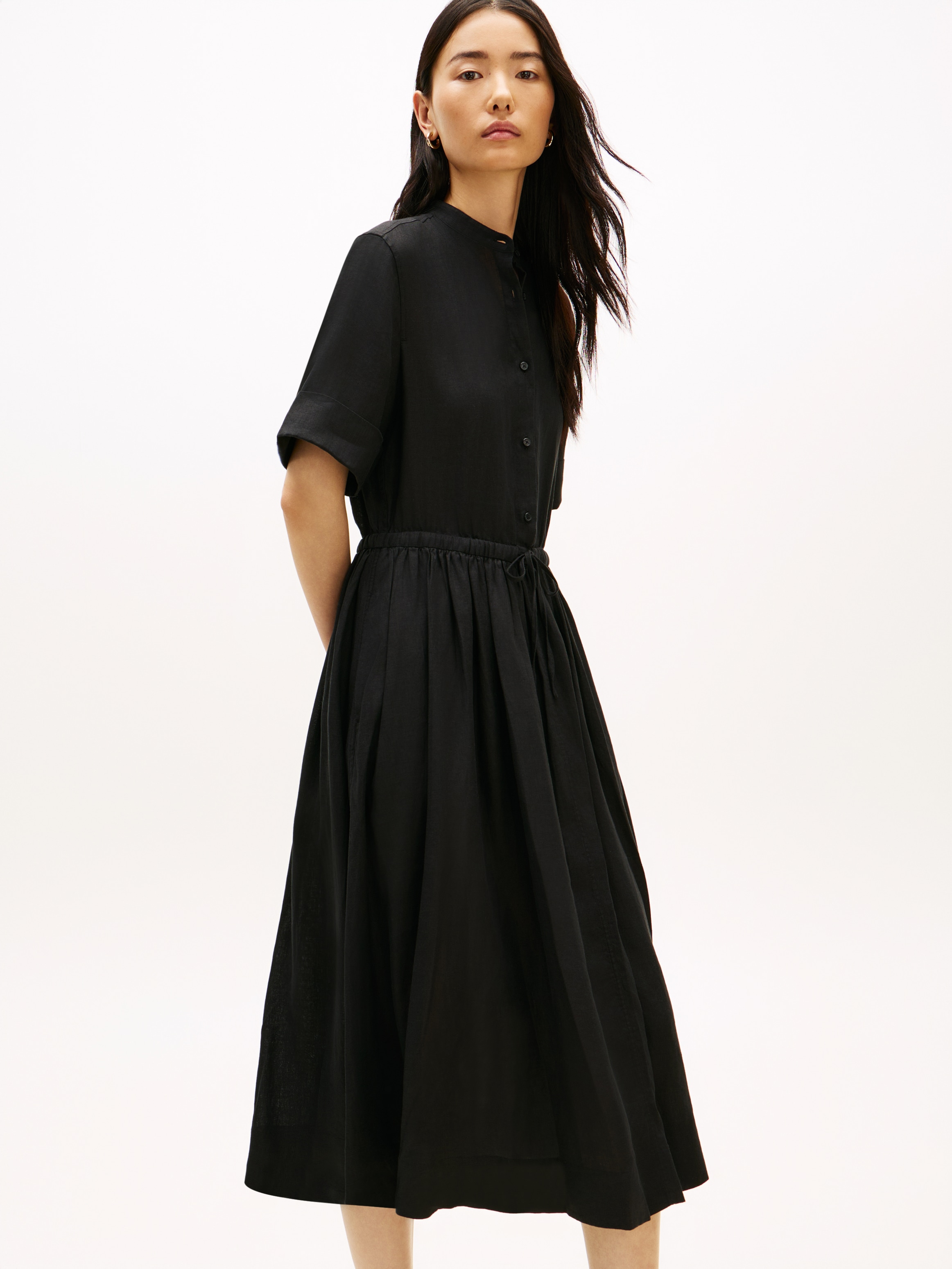 Tommy Hilfiger Sommerkleid "ESS LINEN MIDI SS SHIRT DRESS" mit Faltenrock günstig online kaufen