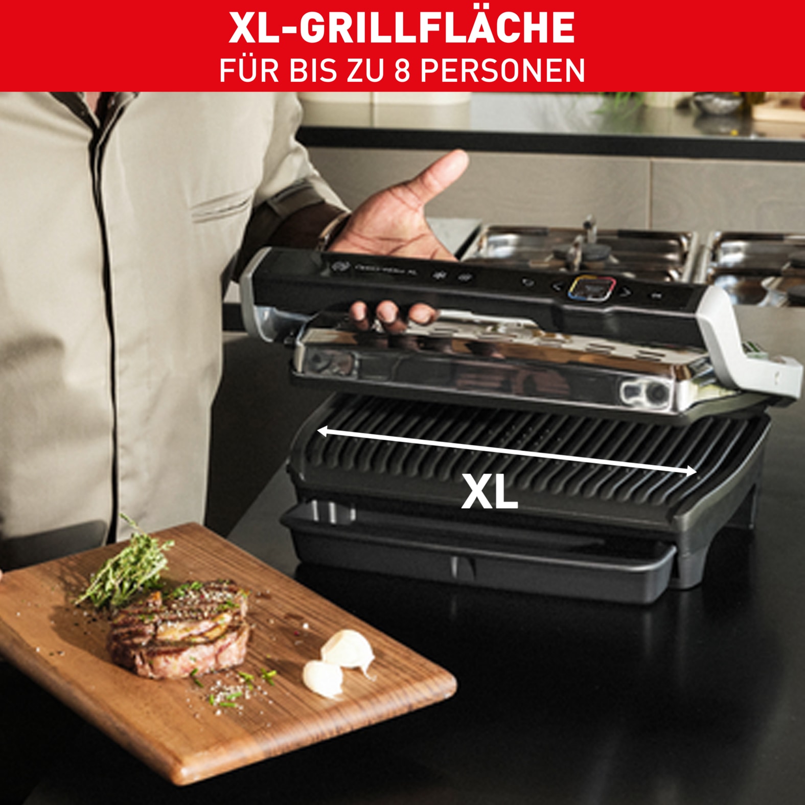 Tefal Kontaktgrill »OptiGrill Elite XL, spülmaschinengeeignete Platten«, 2200 W, Countdown zum Grillergebnis, Grillboost für Grillstreifen, GC760D
