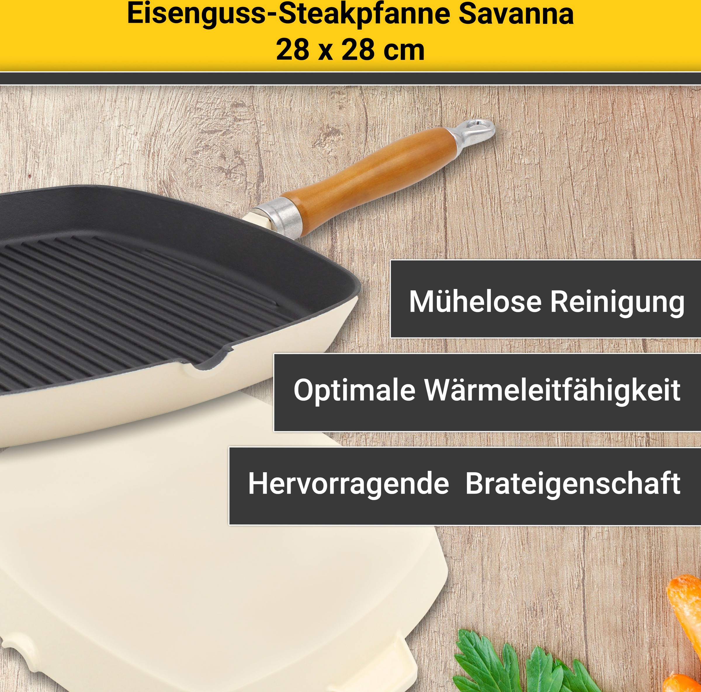 Krüger Steakpfanne "Einsenguss Grill-/ Steakpfanne SAVANNA, 28 x 28cm" Guss günstig online kaufen