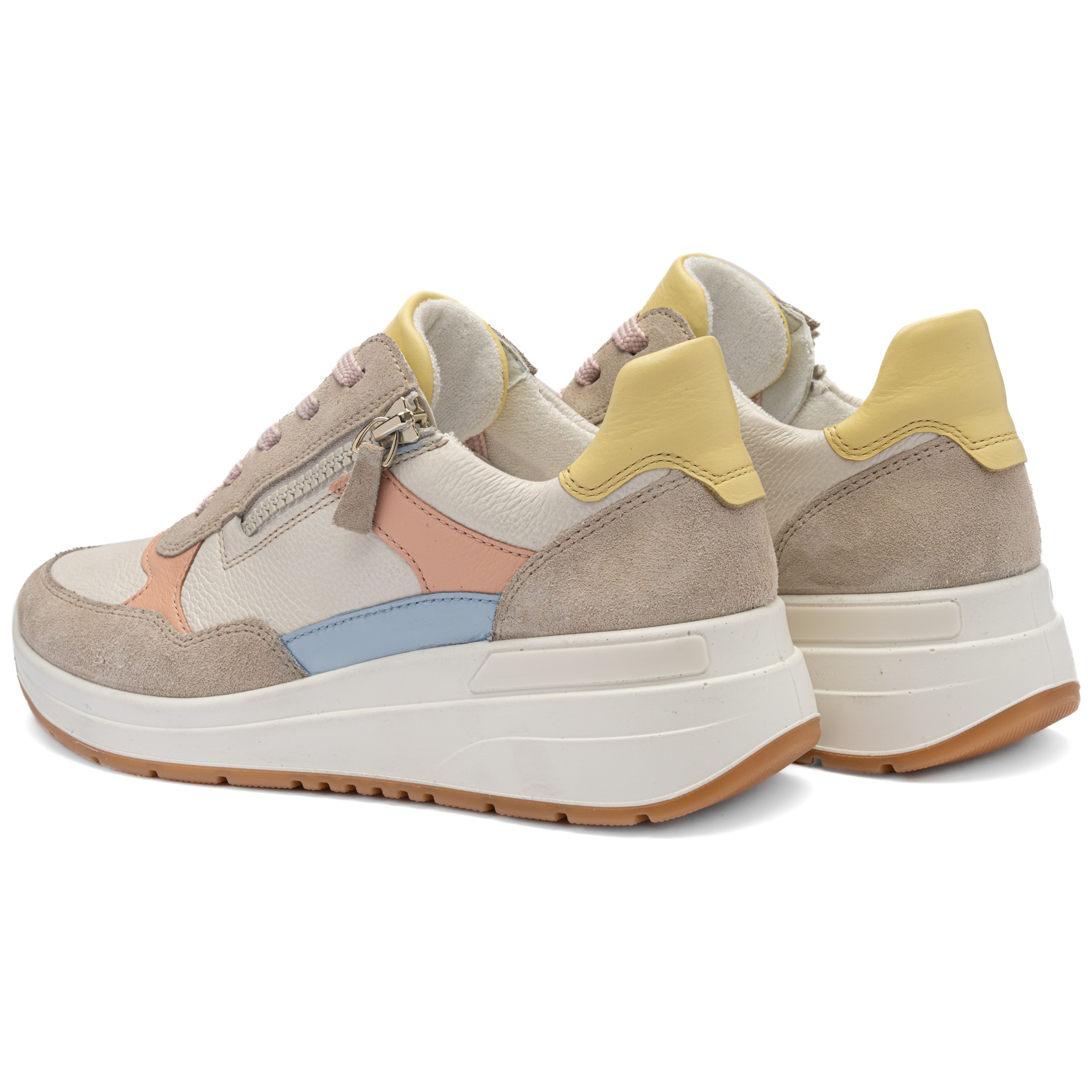Keilsneaker ARA "GARDA", Damen, Gr. 8,5 (42,5), pastellfarben, Glattleder, Veloursleder, mehrfarbig, Schuhe, Plateausneaker, Keilsneaker mit Wechselfußbett in H-Weite 3