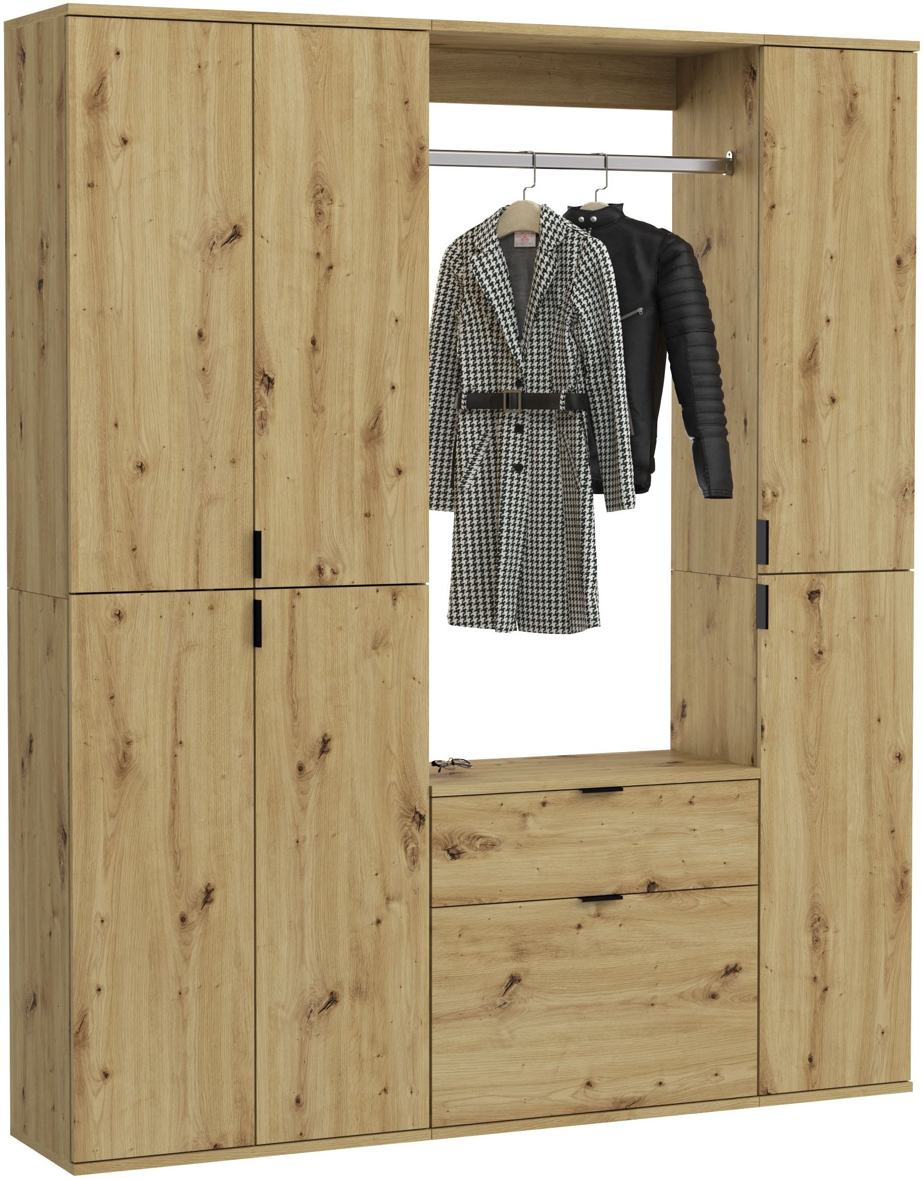 Home affaire Garderoben-Set "TRONDHEIM, 5-teilig, Breite 152cm, individuell platzier- & erweiterbar" Set, bestehend aus: 2x Garderobenschrank & 3-tlgs. Zwischenbauelement, 4 Stk. tlg.