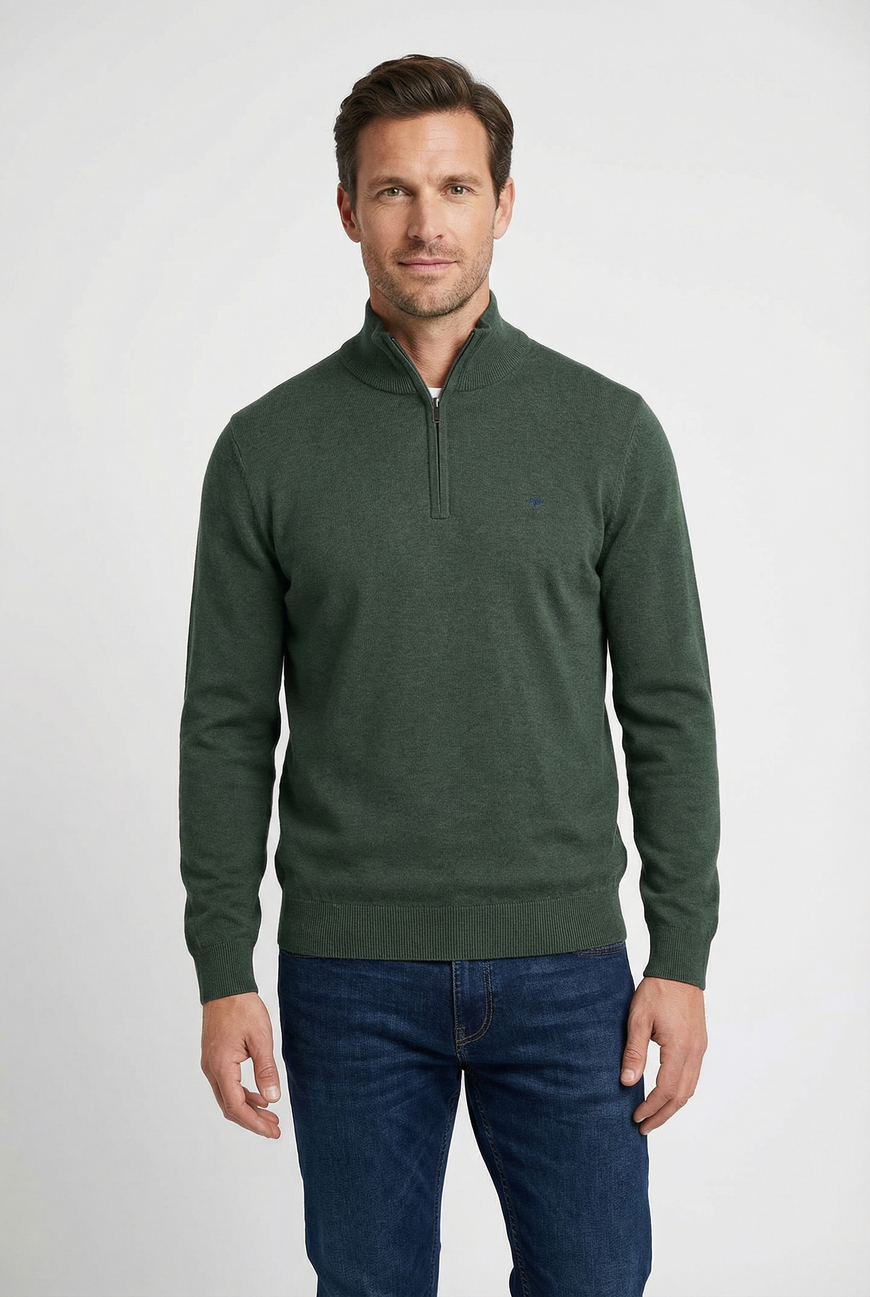 FYNCH-HATTON mit Reißverschluss, Regular Fit, unifarben, mit Logo-Stickerei