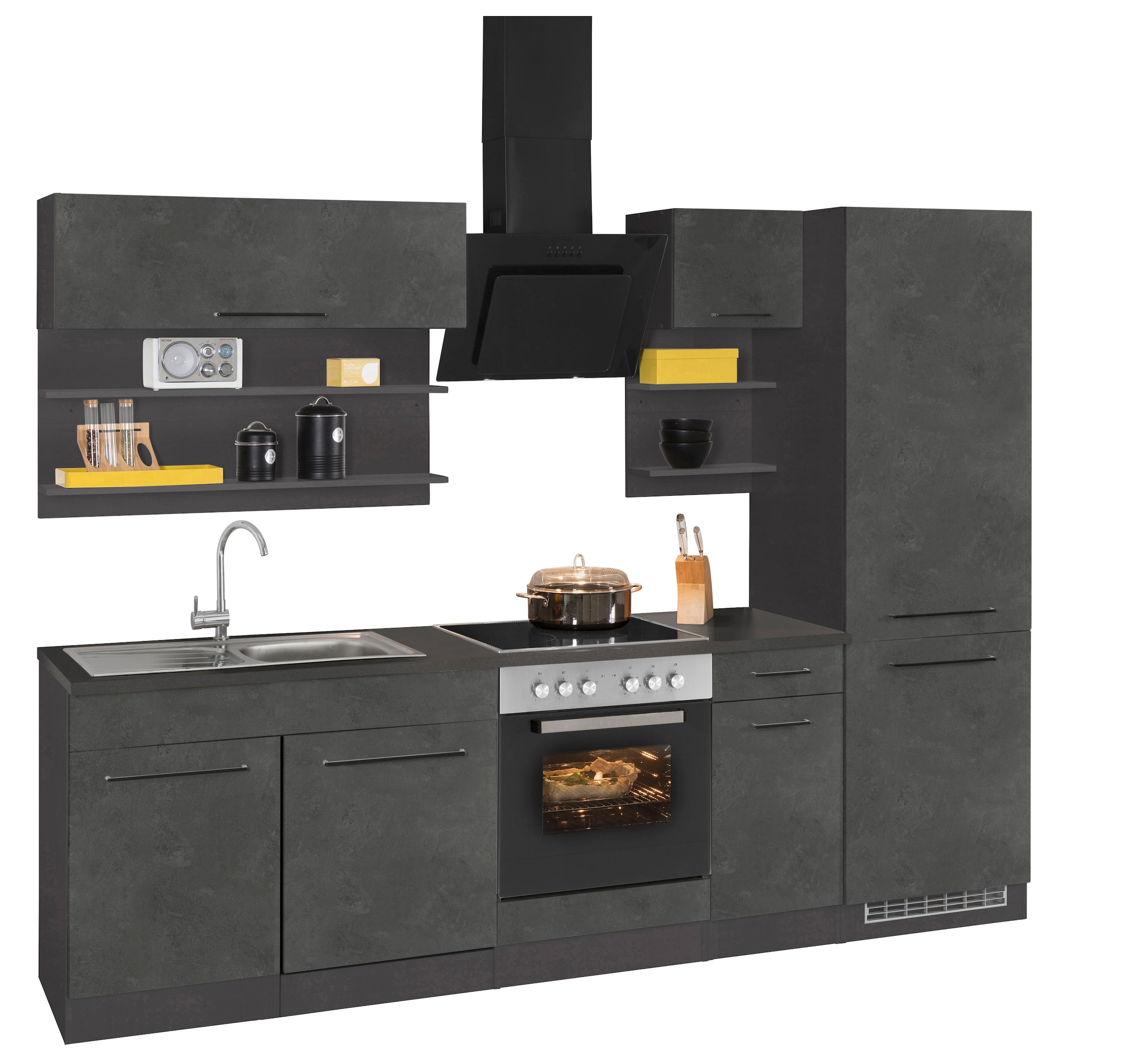 KOCHSTATION Küchenzeile »KS-Tulsa«, mit E-Geräten, Breite 270 cm, schwarze Metallgriffe, MDF Fronten