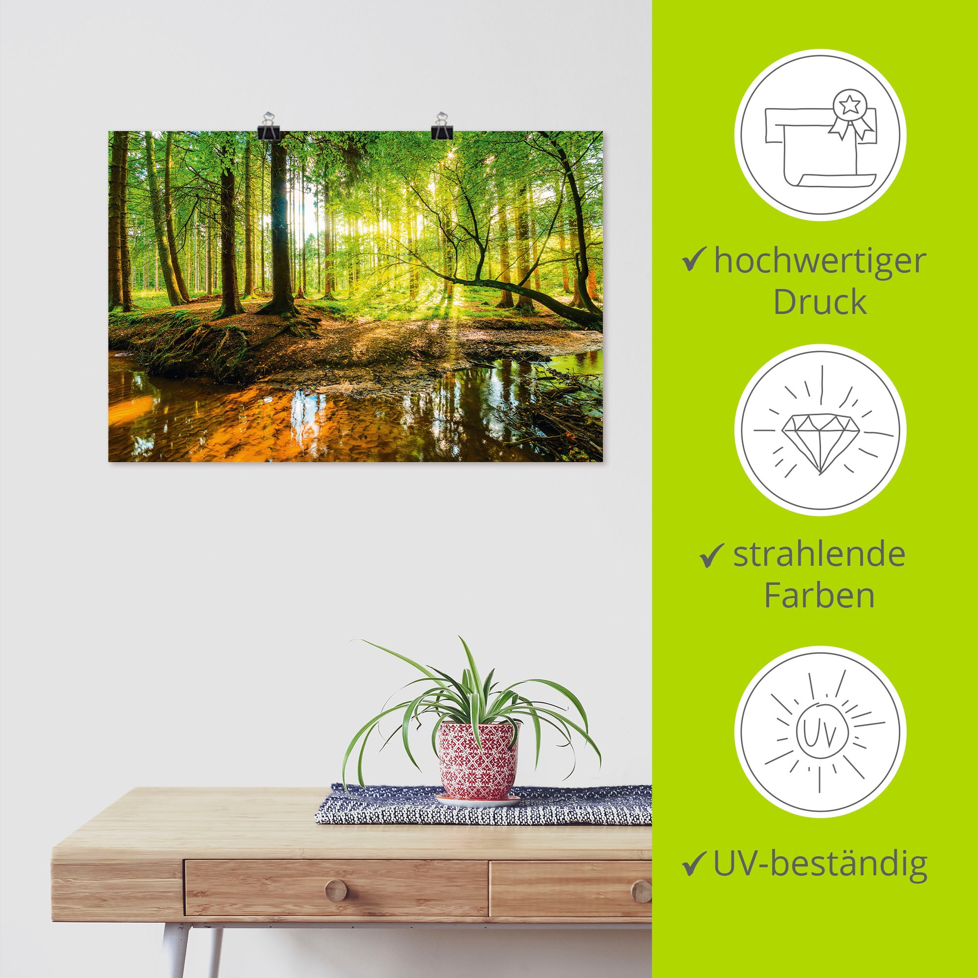 Artland Wandbild »Wald mit Bach« Wald 1 Stk. tlg. als Alubild, Outdoorbild, Leinwandbild, Poster, Wandaufkleber