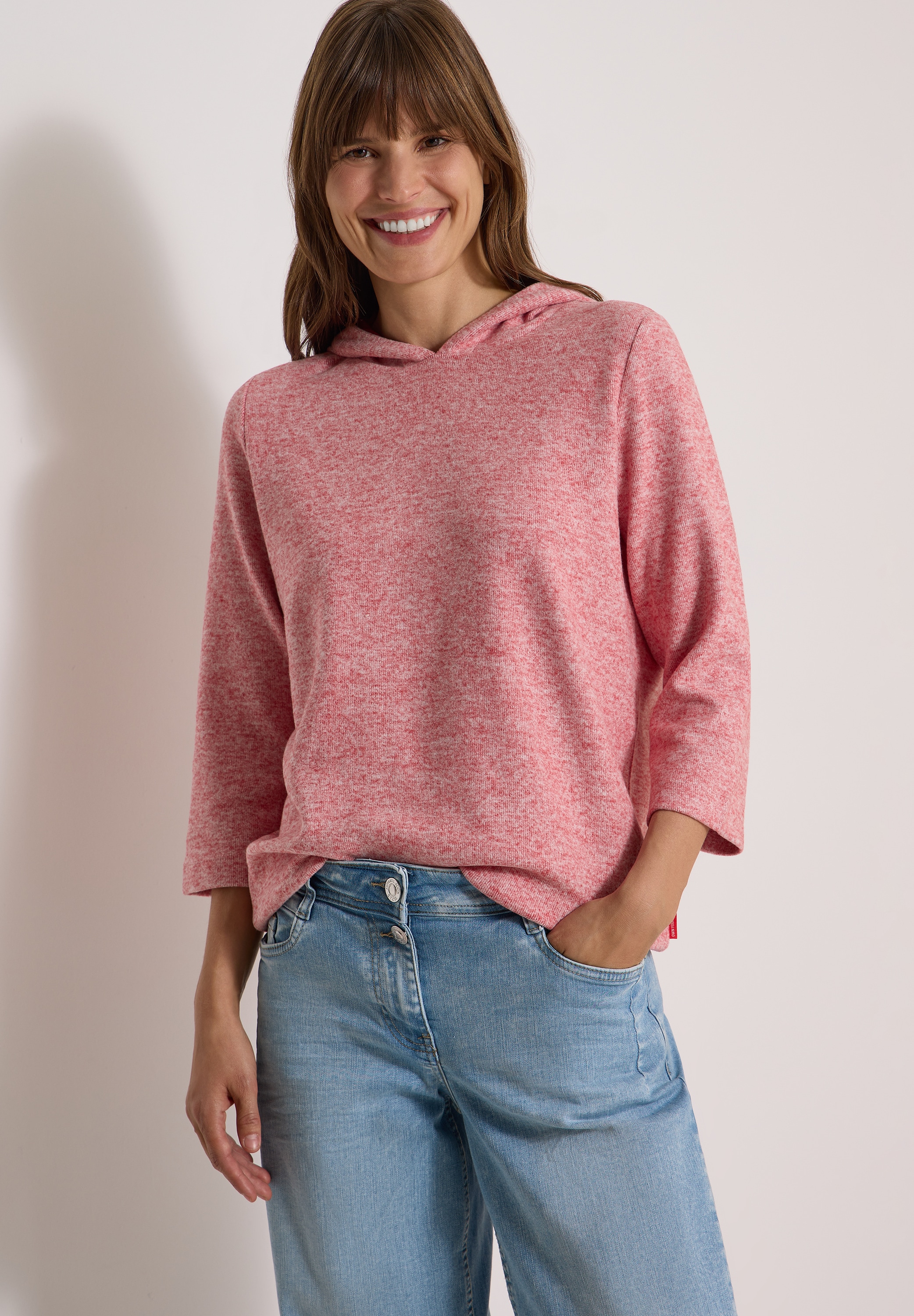 CECIL Damen Kapuzensweatshirtflame rot melange, Gr. XS, meliert, Web, Obermaterial: 59% Viskose, 37% Polyester, 4% Elasthan, Sweatshirts,