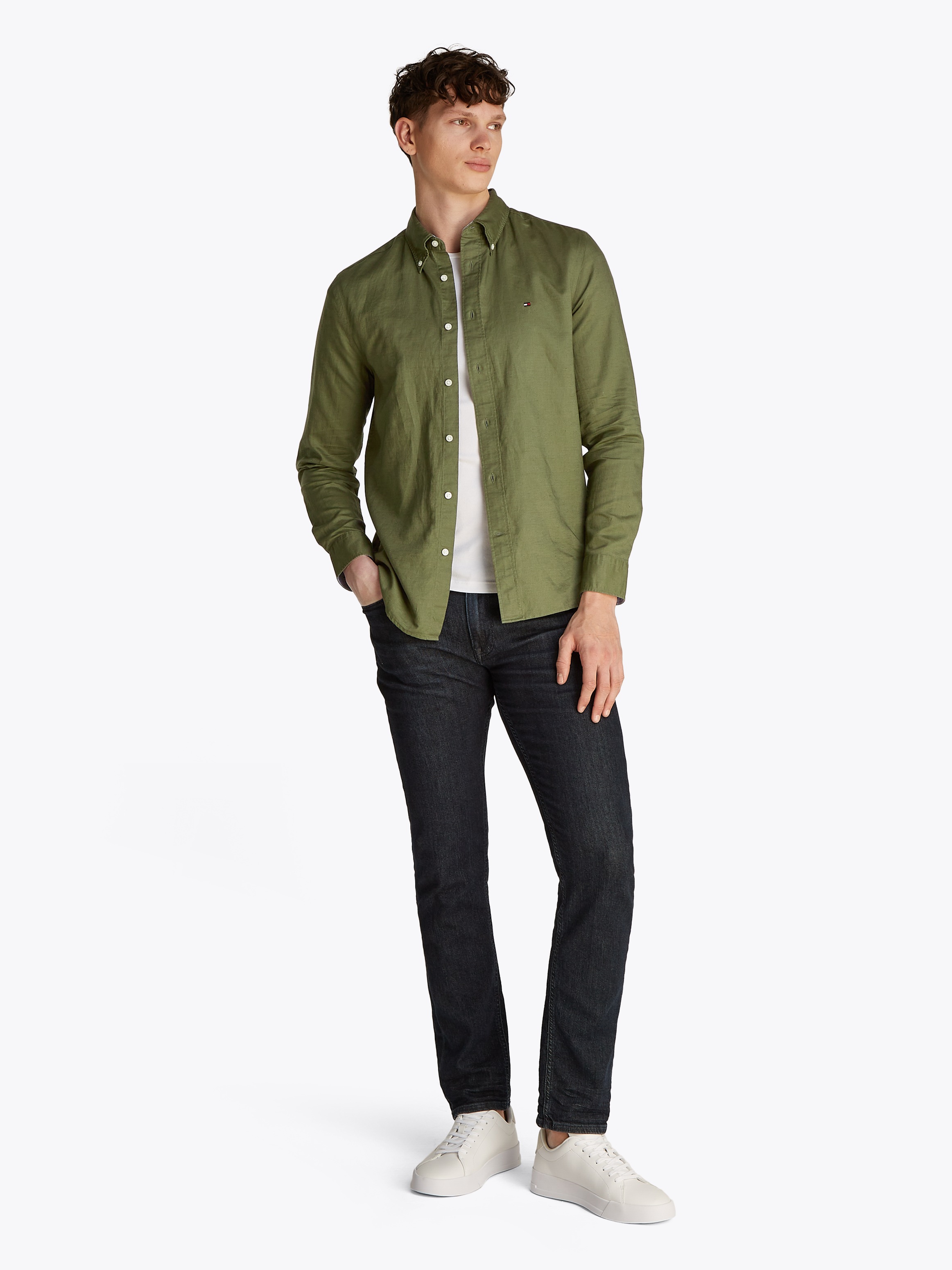 Tommy Hilfiger Langarmhemd »LINEN BLEND SOLID RF SHIRT«, mit Button-down-Kragen