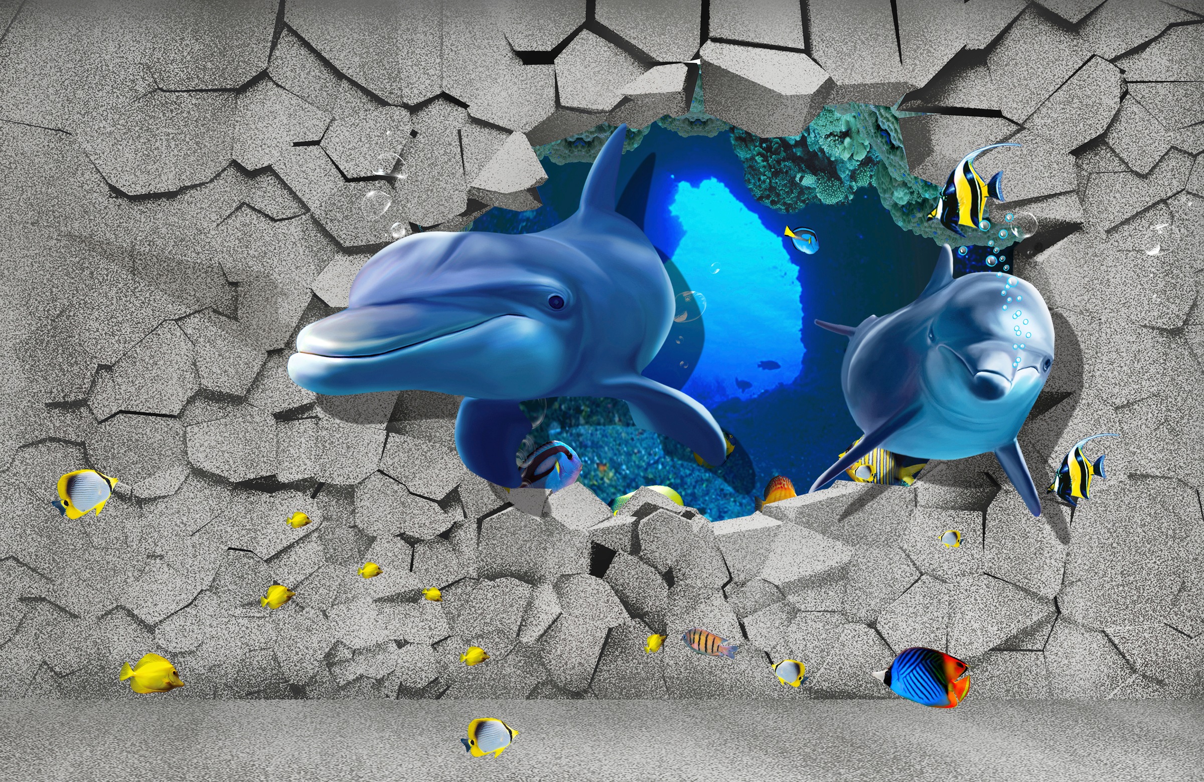 Papermoon Fototapete »3D DESIGN Delfine im Ozean XXL«