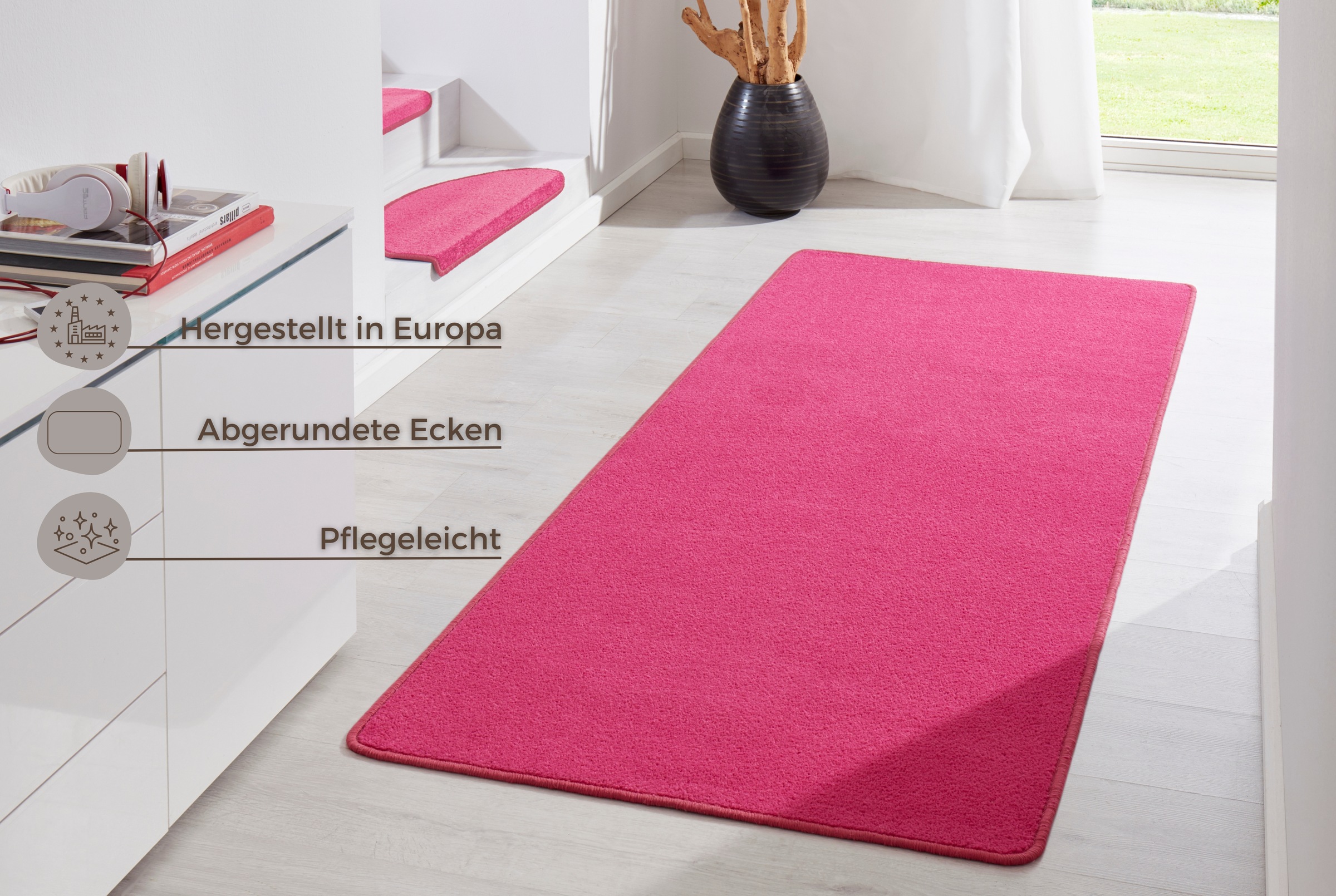 Teppich HANSE HOME "Fancy" Gr. 13, pink, B:80cm H:7mm L:300cm, Kunstfaser, Teppiche, Teppich, Kurzflor, Läufer, uni, gekettelt, Wohnzimmer, Schlafzimmer, Esszimmer 2