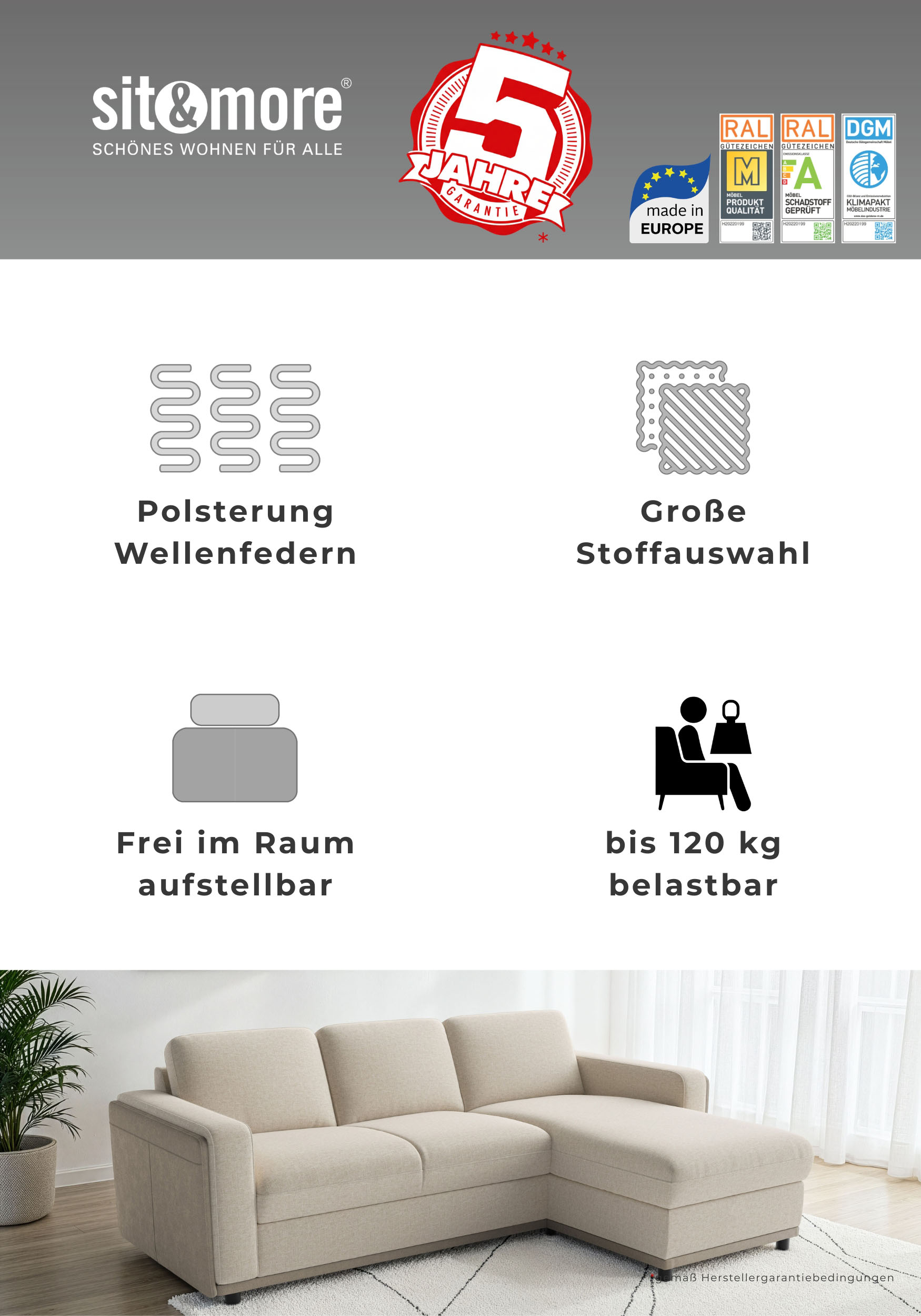 sit&more Ecksofa "Cordoba" wahlweise mit Schlaffunktion und Bettkasten oder Stauraum