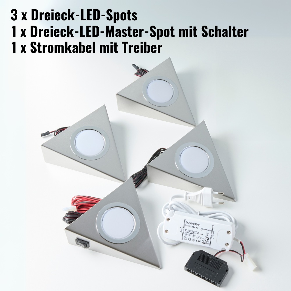 Loevschall Unterschrankleuchte »Emerald Kit Unterbauleuchte Küche LED 230V, 3er-Set, LED-Lampe«, Leuchtmittel LED-Modul | LED fest integriert, Weißlicht, einfache Installation, integriertem Schalter, Edelstahl