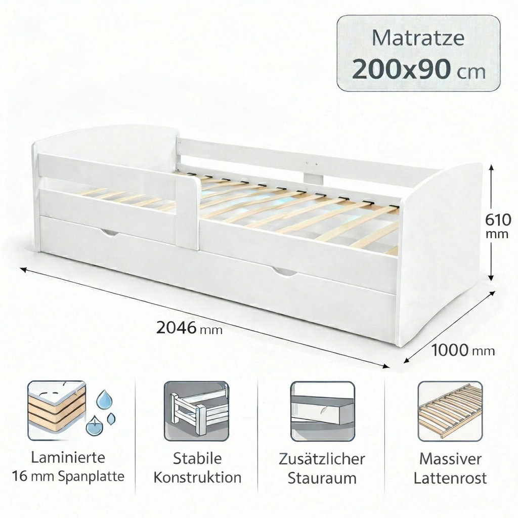 OTTO home Stauraumbett »Cocolino, Daybett, Stauraumbett, Kinderbett, Einzelbett, Funktionsbett« mit Lattenrost, ausziehbarer Schublade, Liegefläche 90 x 200 cm